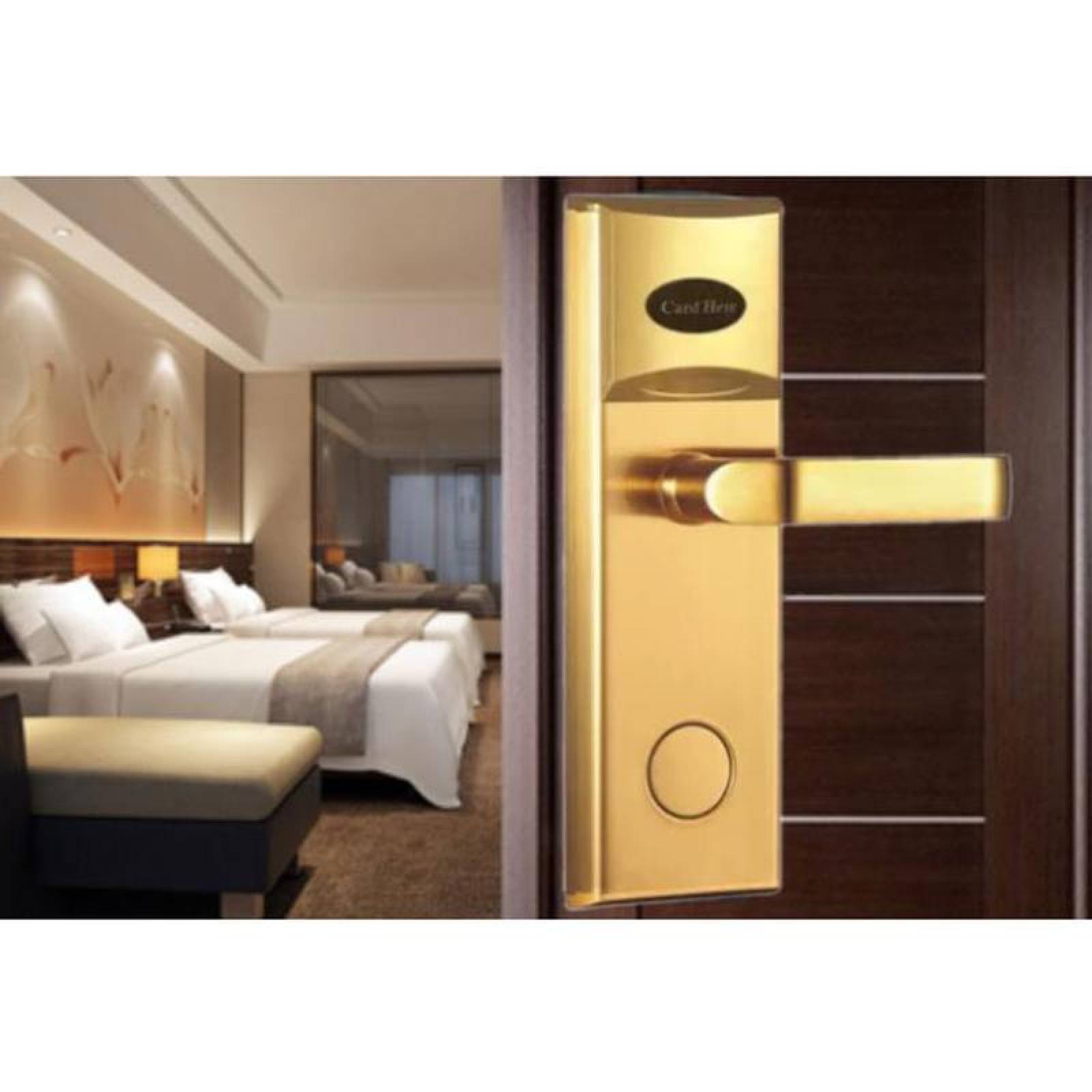 Chapa Inteligente con Tarjeta MXEKK-001-8 NFC Oro Espesor de Puerta 50 a 80 mm Pilas 4 x AAA No incluidas ElecLock