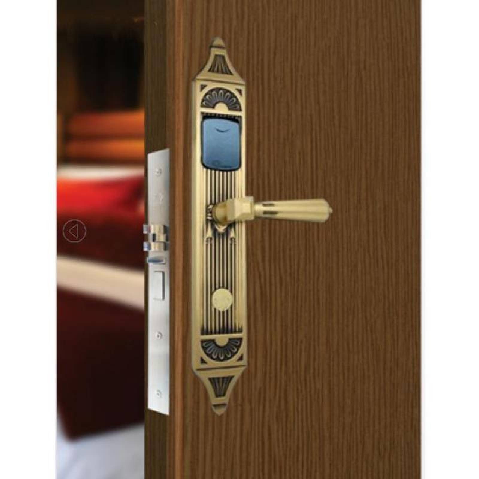 Chapa Inteligente para Puerta MXWLK-001-30 NFC Oro Espesor de Puerta 38 a 55 mm Pilas 4 x AA No incluidas WarmLock