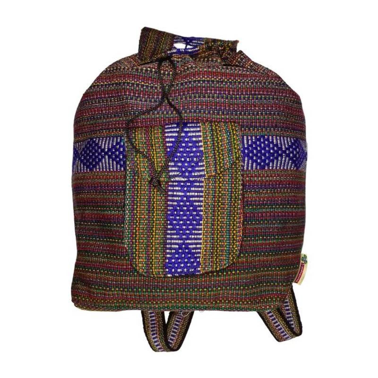 Morral Artesanal Bordado MXHUI-001-7 1 Pza 10Kg MoradoAzulRojo Hechas a Mano HiloEstambre, HuitzColors