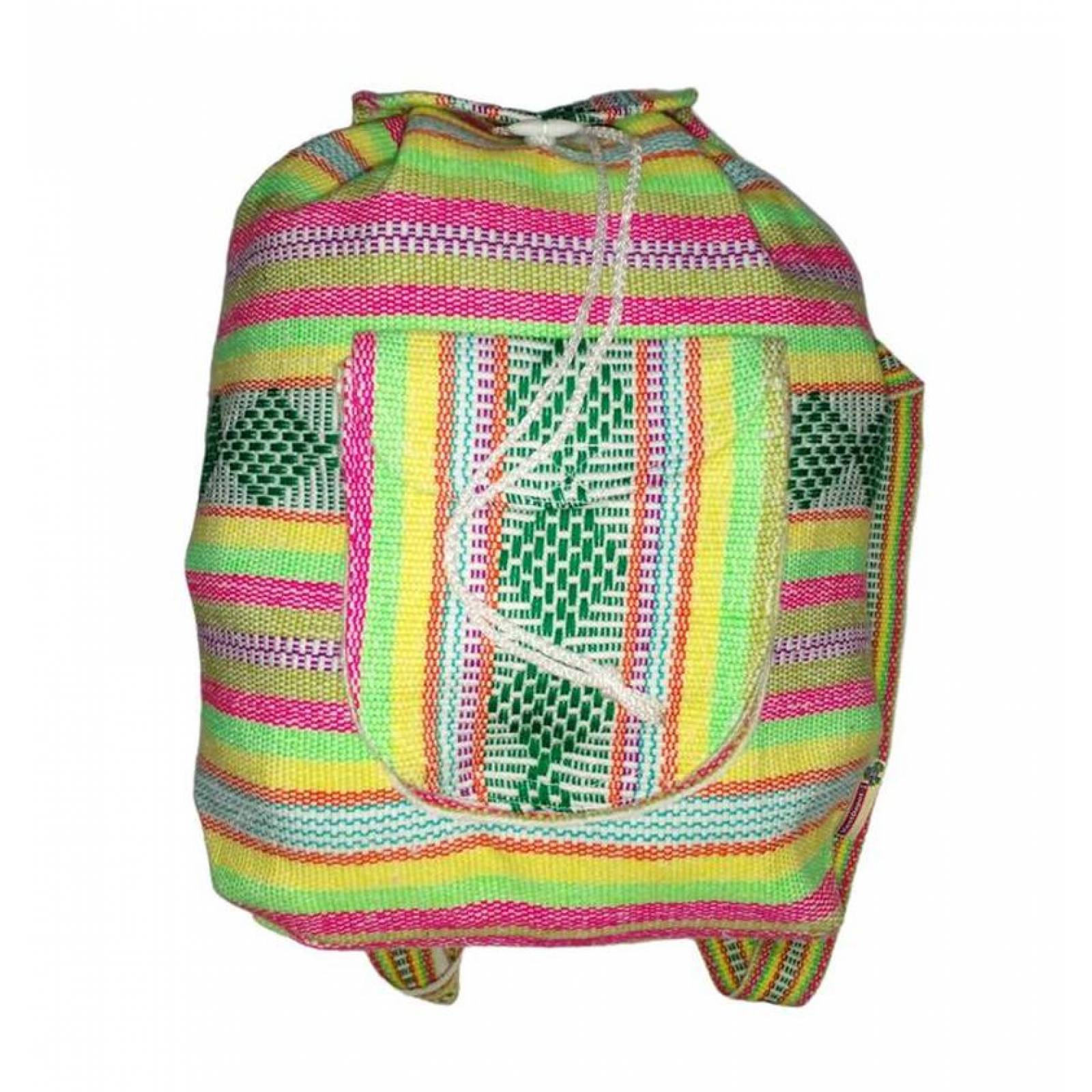 Morral Artesanal Bordado MXIXC-001-3 1 Pza 10Kg VerdeAmarilloRosa Hechas a Mano HiloEstambre, IxColors