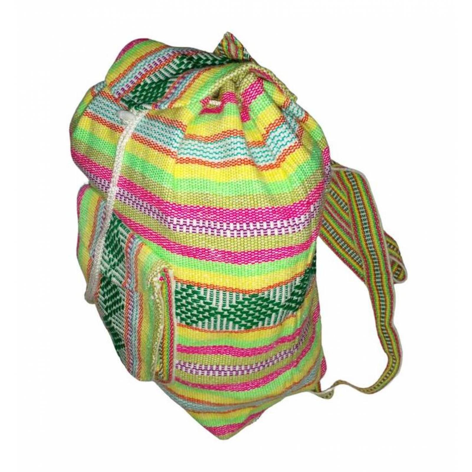 Morral Artesanal Bordado MXIXC-001-3 1 Pza 10Kg VerdeAmarilloRosa Hechas a Mano HiloEstambre, IxColors