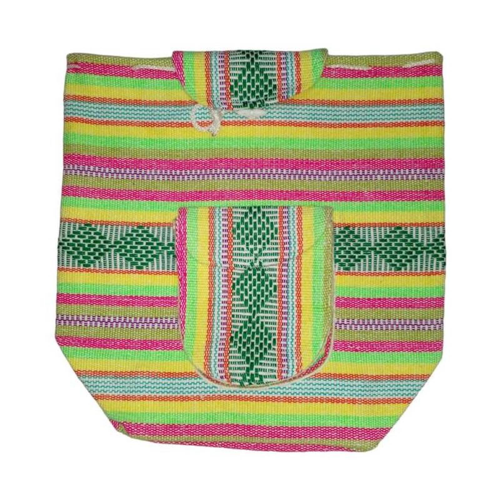 Morral Artesanal Bordado MXIXC-001-3 1 Pza 10Kg VerdeAmarilloRosa Hechas a Mano HiloEstambre, IxColors