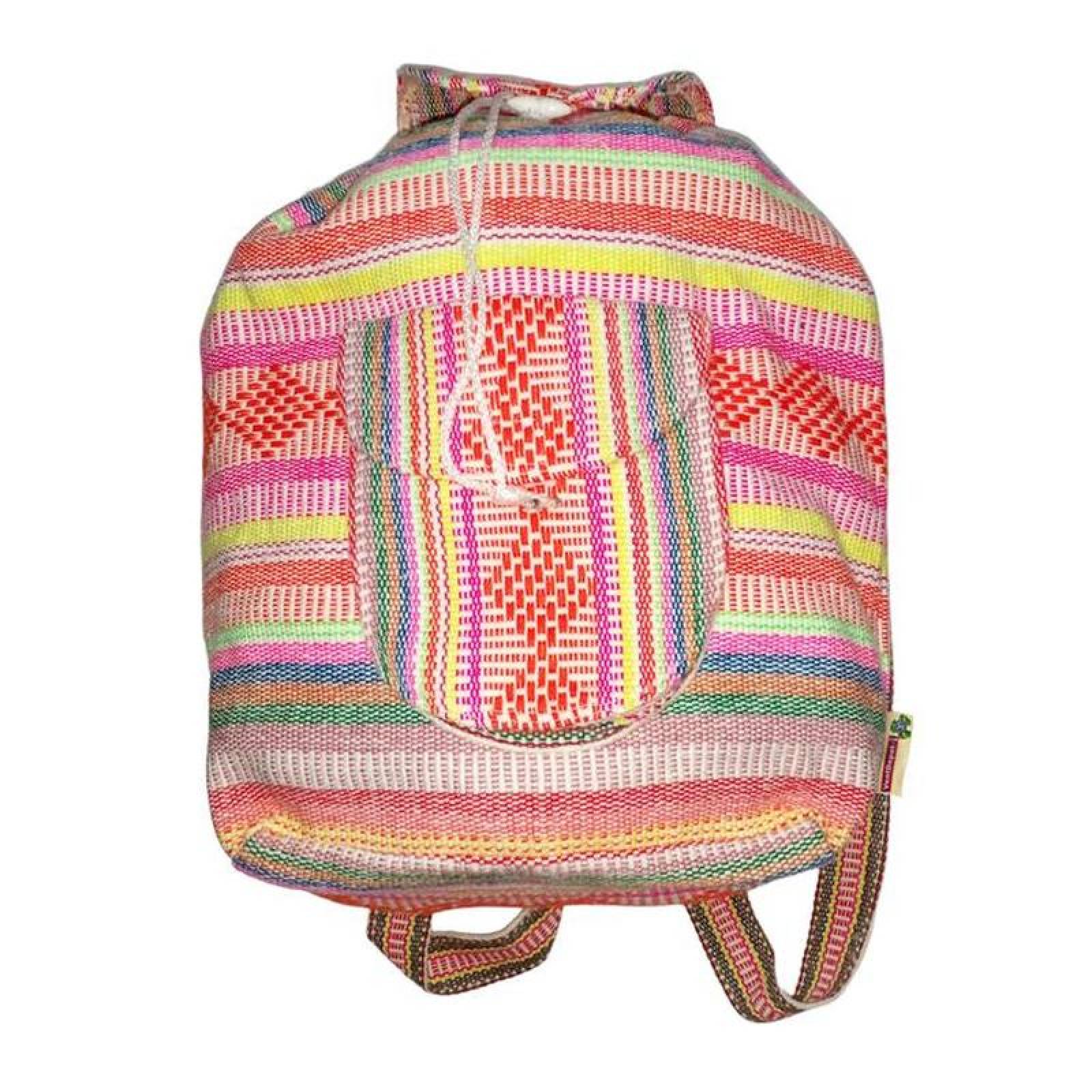 Mochilas Tejidas MXOCO-001-15 1 Pza 10Kg RojoRosaMulticolor Hechas a Mano HiloEstambre, OcotlColors