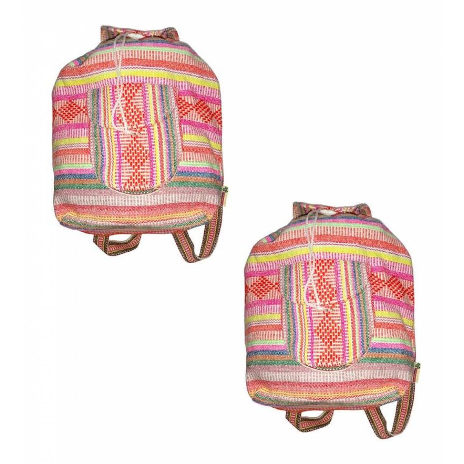 Mochilas de Hilo Hecha a Mano MXOCO-002-7 2 Pzas 10Kg RojoRosaMulticolor Hechas a Mano HiloEstambre, OcotlColors