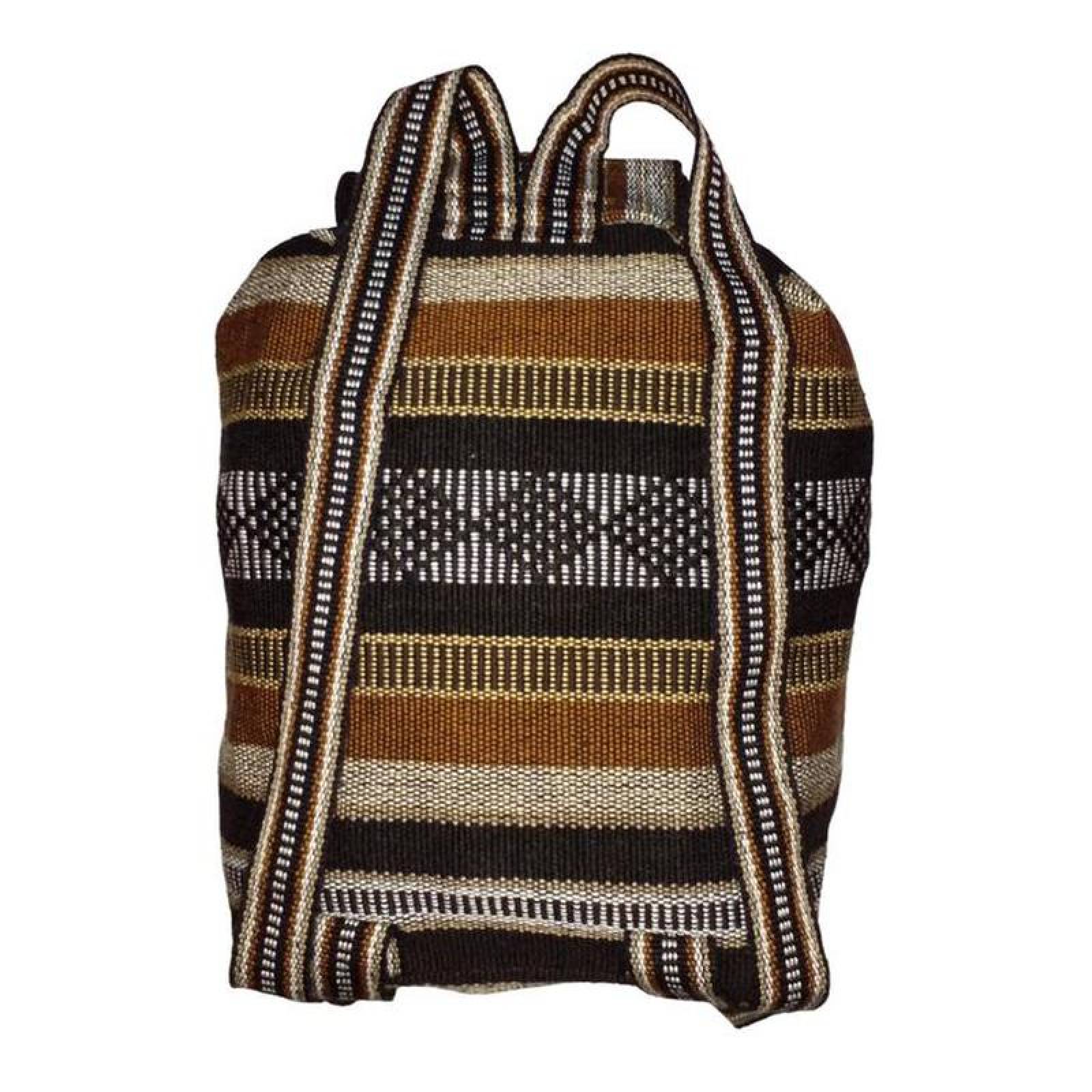 Mochilas Tejidas MXQUE-001-14 1 Pza 10Kg CaféBeigeNegro Hechas a Mano HiloEstambre, QuetzColors
