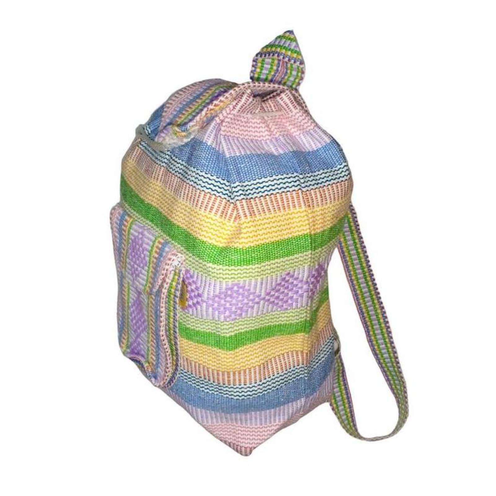 Morral Artesanal Bordado MXTZC-001-11 1 Pza 10Kg RosaAmarilloVerde Hechas a Mano HiloEstambre, AtzColors