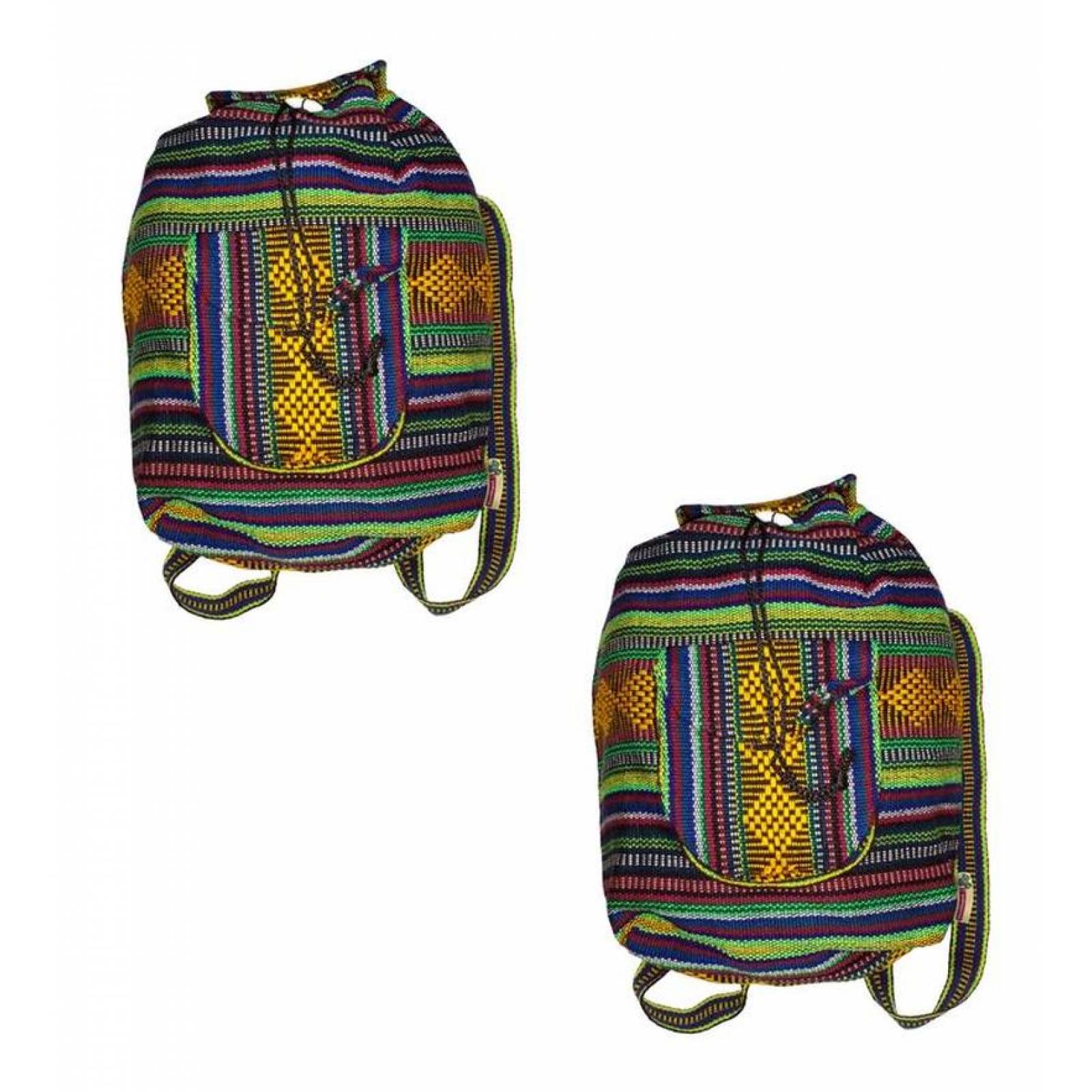 Morral Artesanal Bordado MXYUR-002-1 2 Pzas 10Kg AzulVerdeRojoAmarillo Hechas a Mano HiloEstambre, YuritColors
