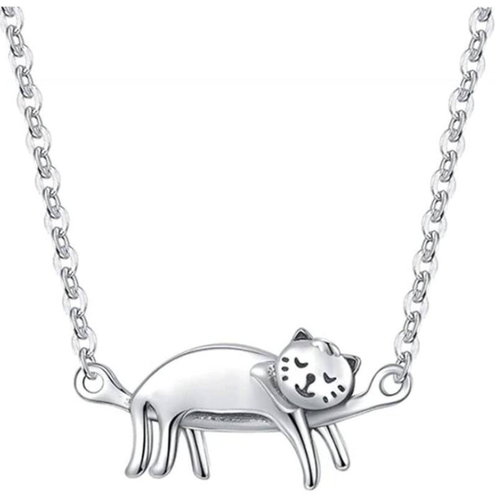 Collar con Dije de Gato MXTNG-001-3 1 Pza Collar GatoDormido Gris Metal, CatNeck01