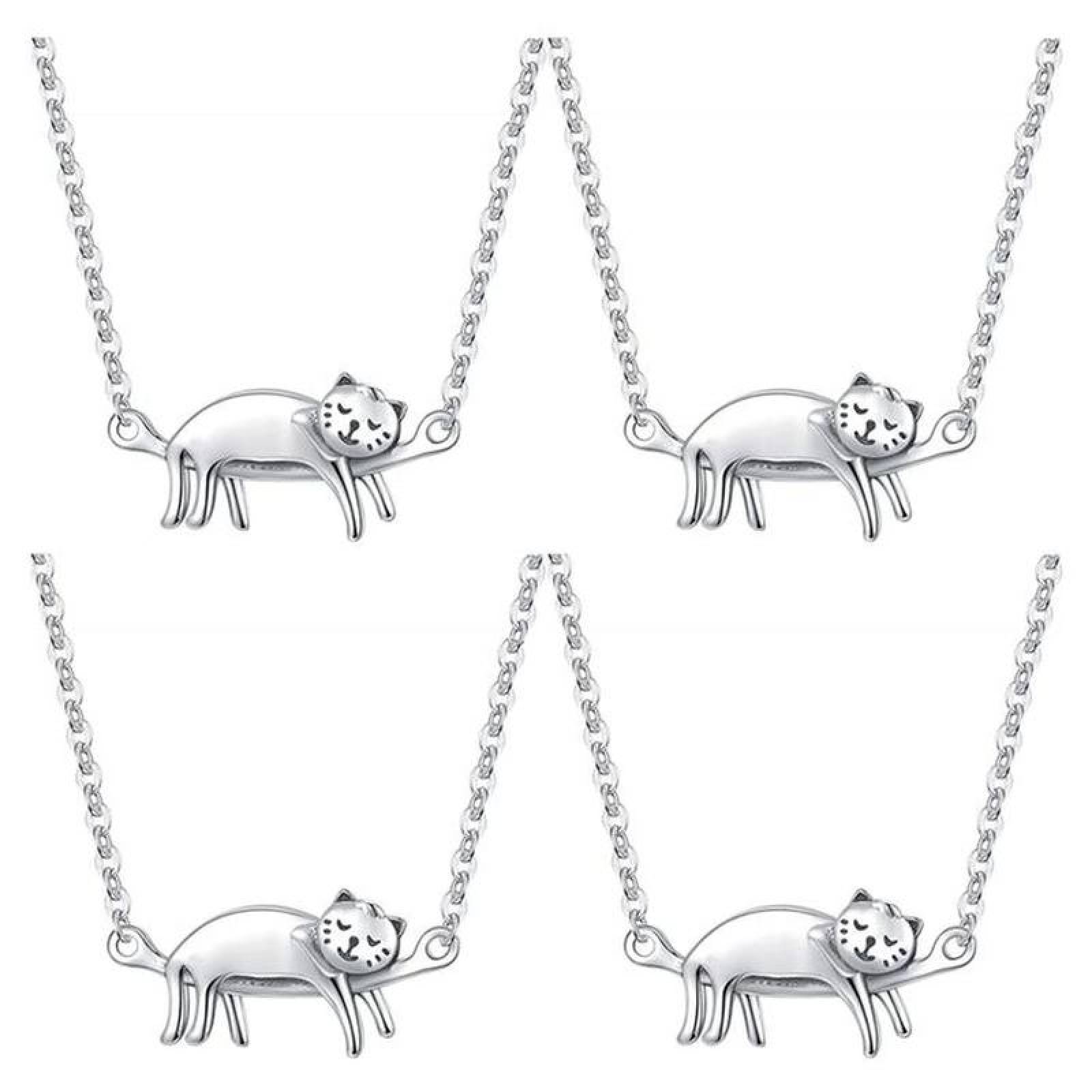 Cadena de Animales para Regalar MXTNG-004-6 4 Pzas Collar GatoDormido Gris Metal, CatNeck01