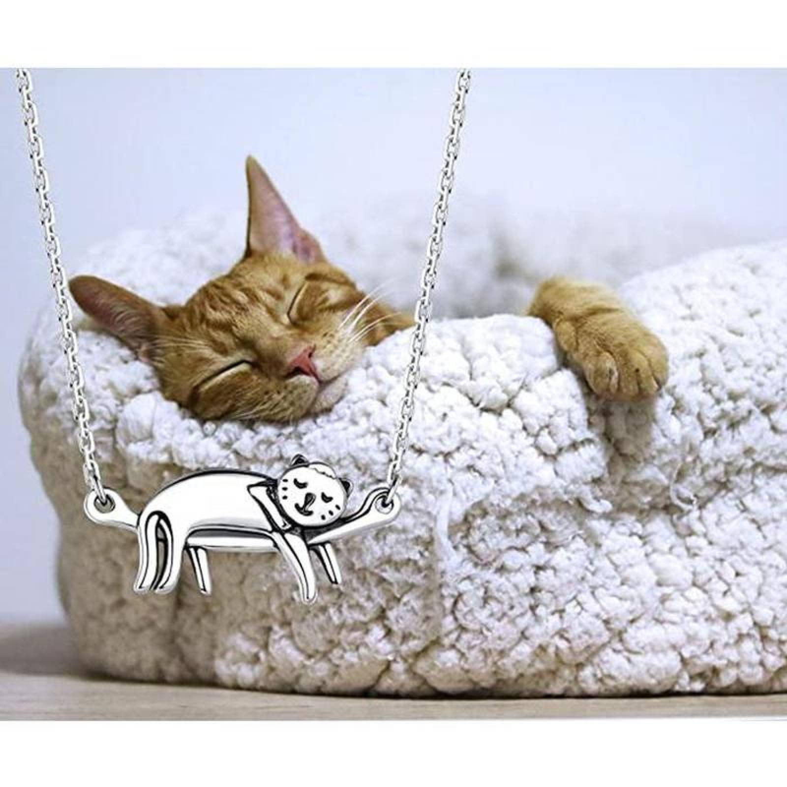 Cadena de Animales para Regalar MXTNG-004-6 4 Pzas Collar GatoDormido Gris Metal, CatNeck01