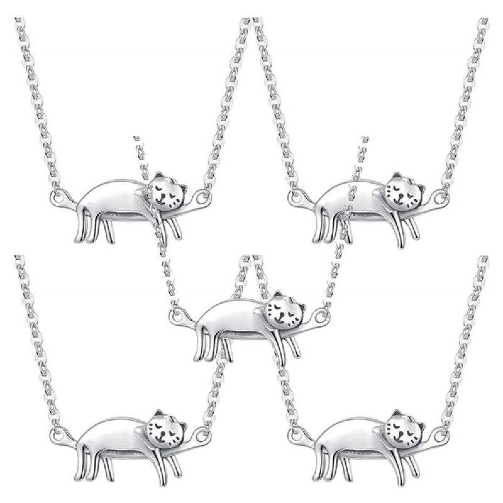 Cadenas de Figuras de Animales MXTNG-005-1 5 Pzas Collar GatoDormido Gris Metal, CatNeck01