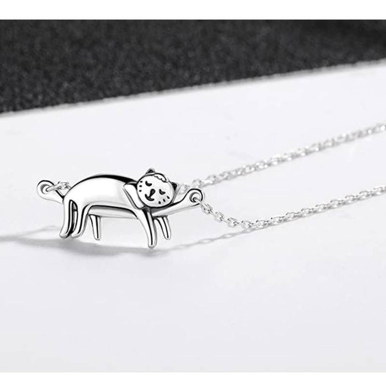 Cadenas de Figuras de Animales MXTNG-005-1 5 Pzas Collar GatoDormido Gris Metal, CatNeck01