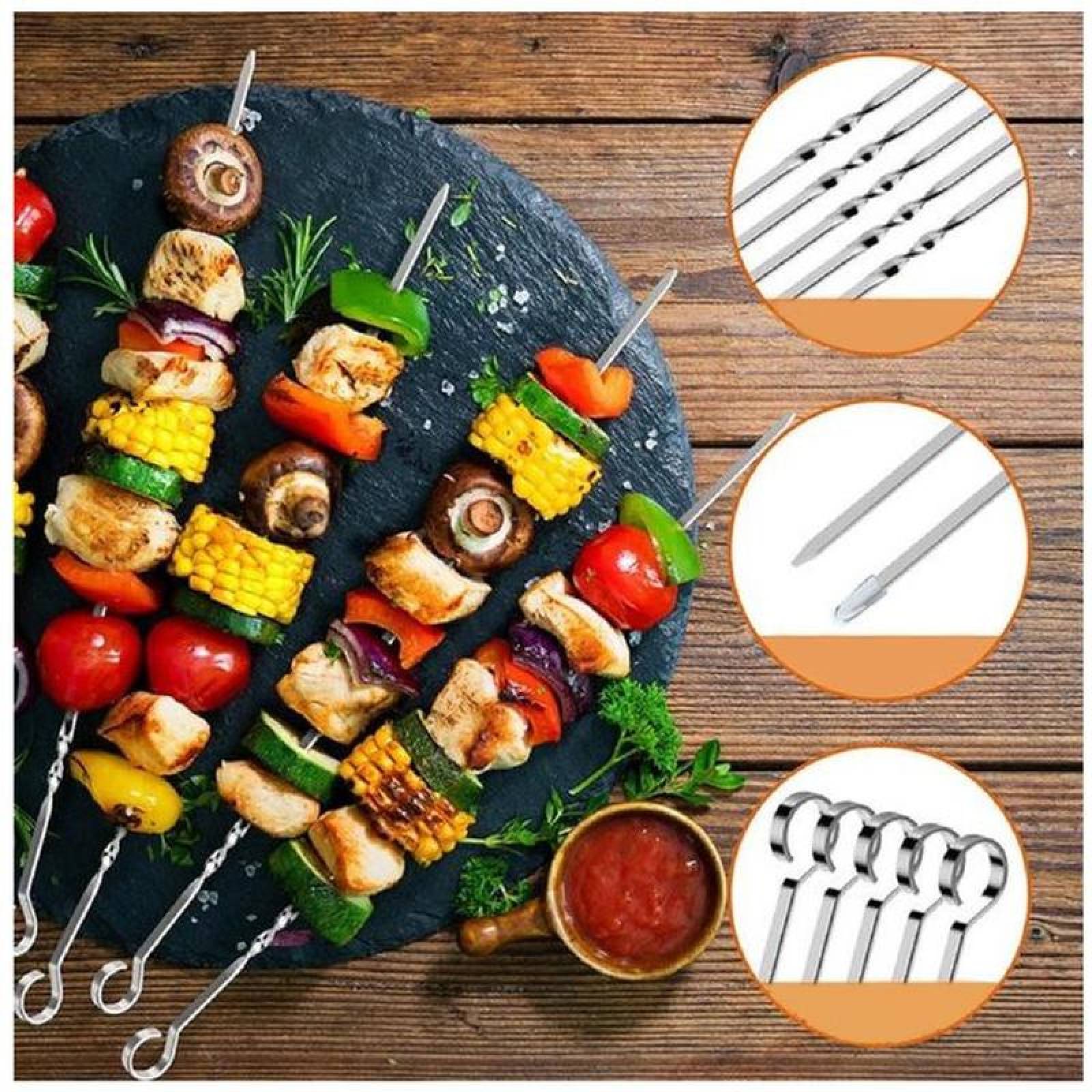 Brochetas para Asador MXBHL-001-6 10 pzas 38cm Gris Acero Inoxidable Pincho Asador, BronchLux