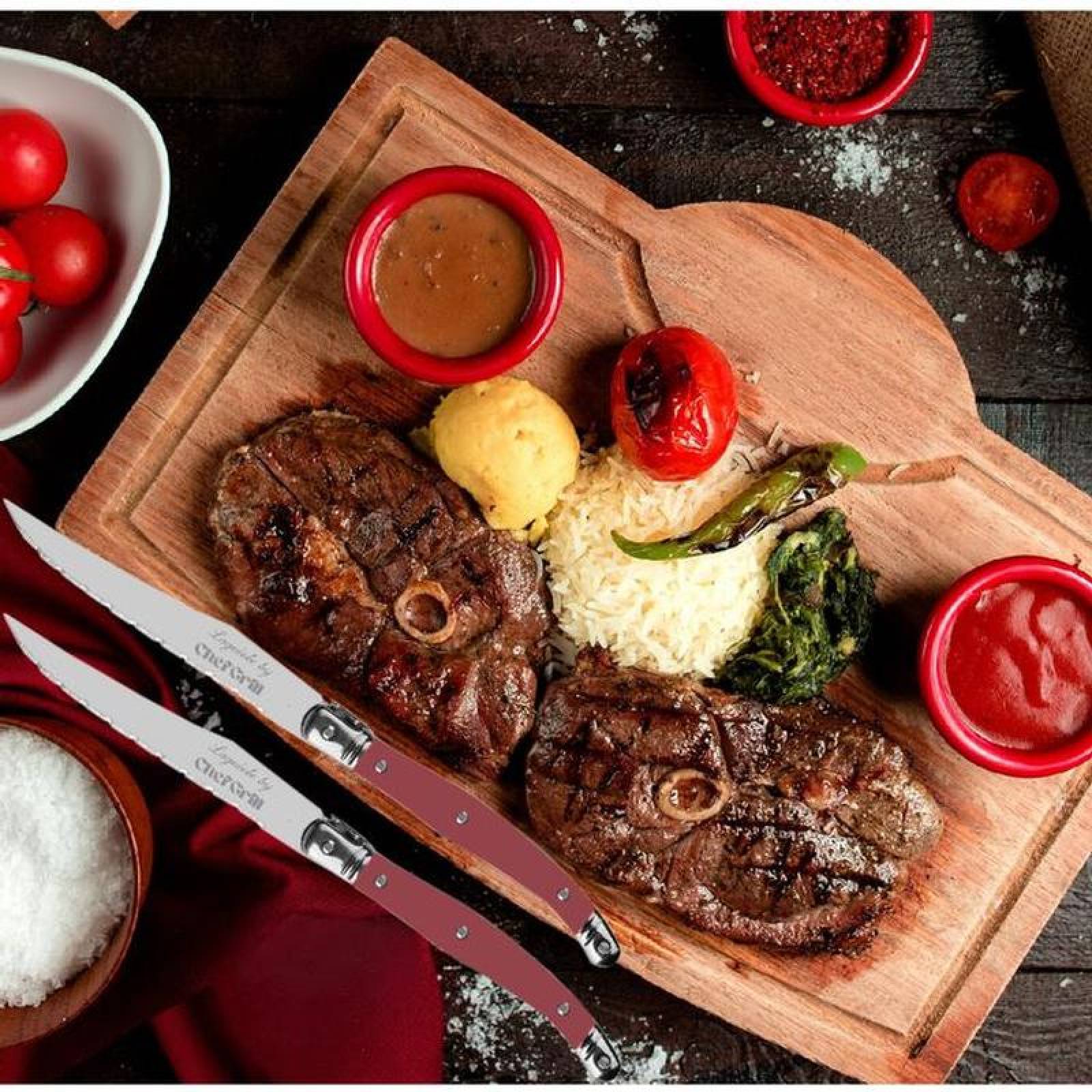 Cuchillo de Hoja de Acero MXDEP-003-1 3 pzas 23 cm Cereza Acero Inoxidable Cuchillo para carne, LaguioleCherry