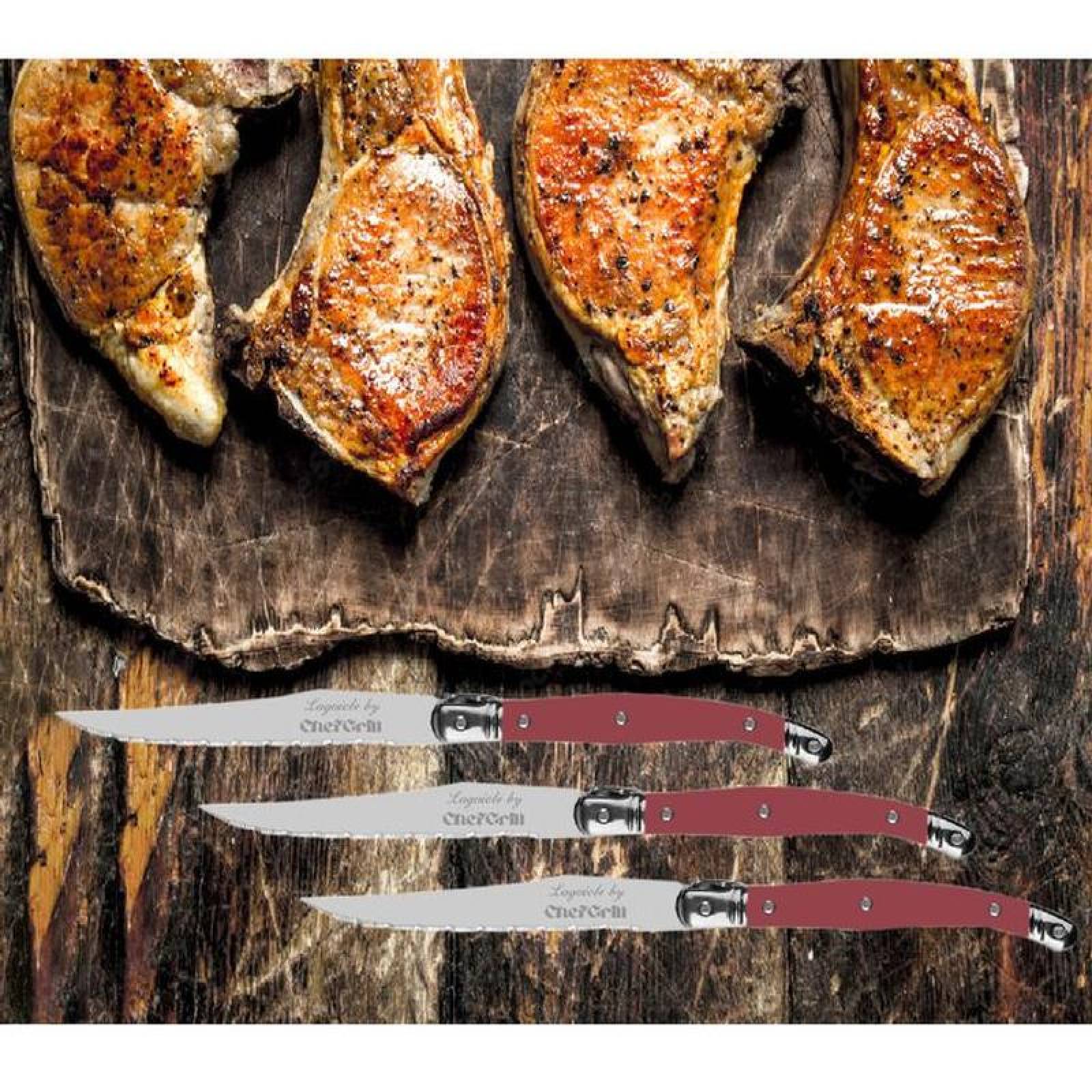 Cuchillos Corte Superior Alto Filo MXDEP-009-1 12 pzas 23 cm Cereza Acero Inoxidable Cuchillo para carne, LaguioleCherry