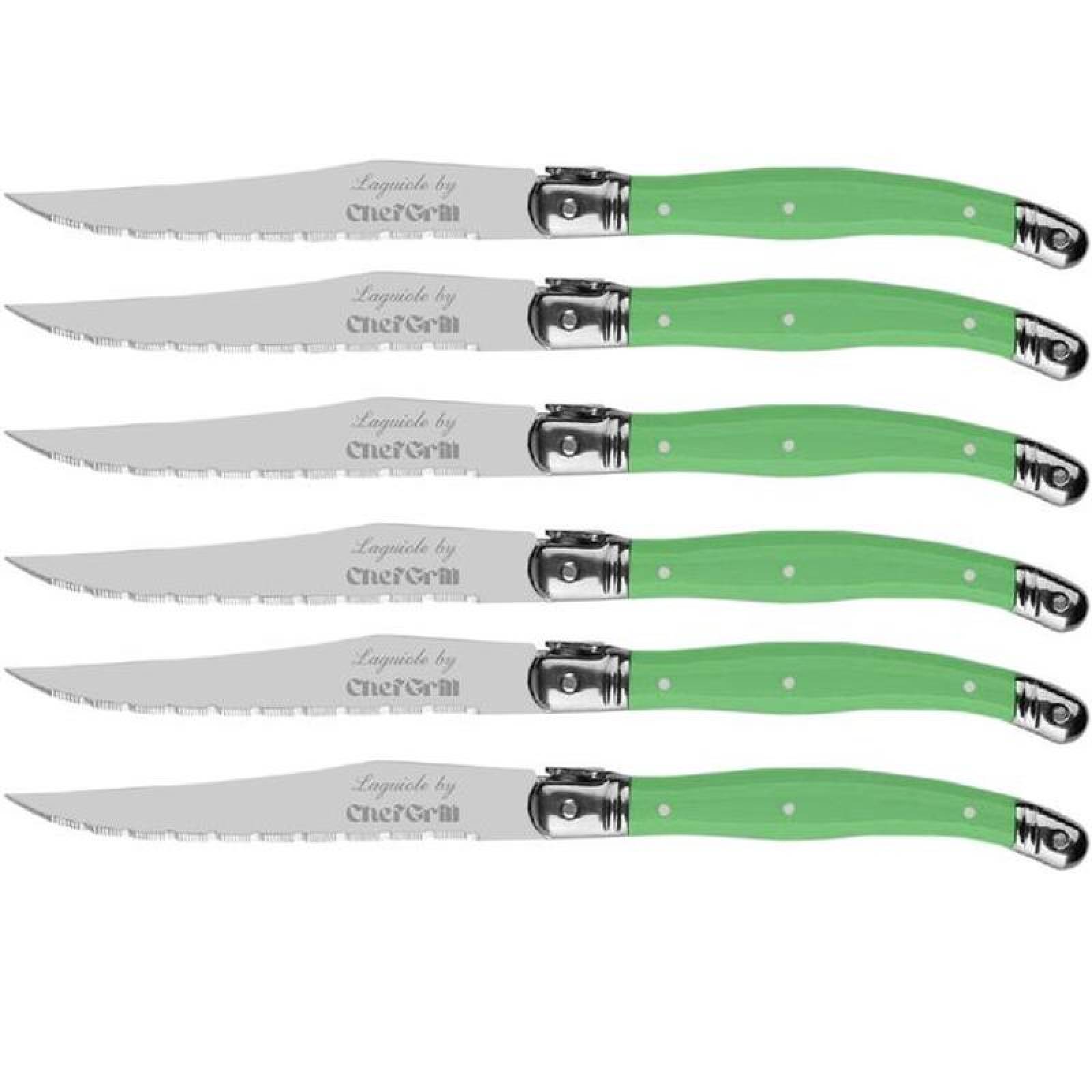 Cuchillo de Carne Laguiole Frances MXEGE-006-2 6 pzas 23 cm Verde Acero Inoxidable Cuchillo para carne, LaguioleGreen