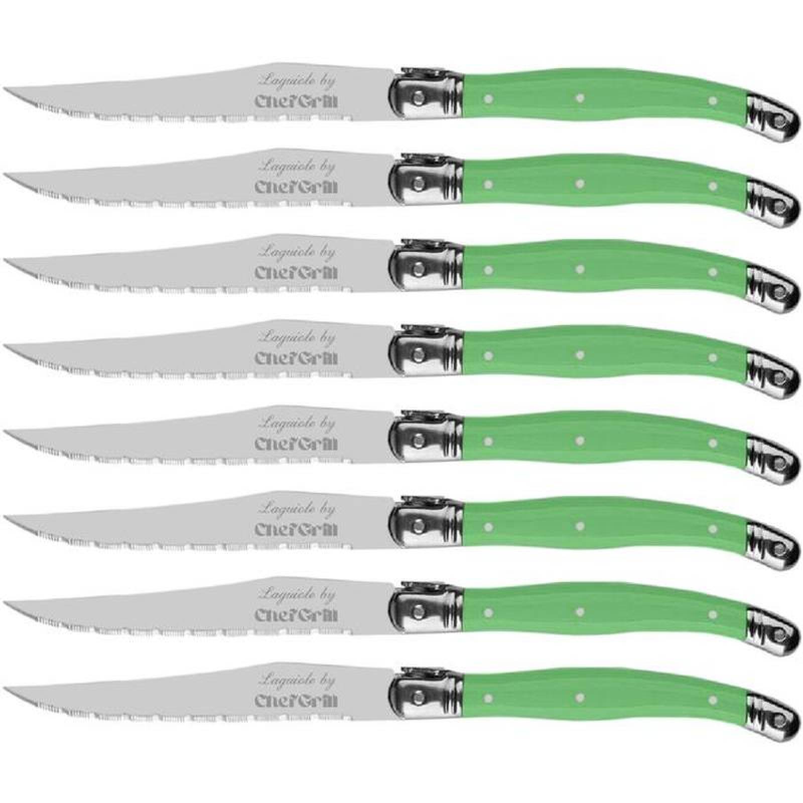 Cuchillos Franceses Alto Filo MXEGE-007-2 8 pzas 23 cm Verde Acero Inoxidable Cuchillo para carne, LaguioleGreen