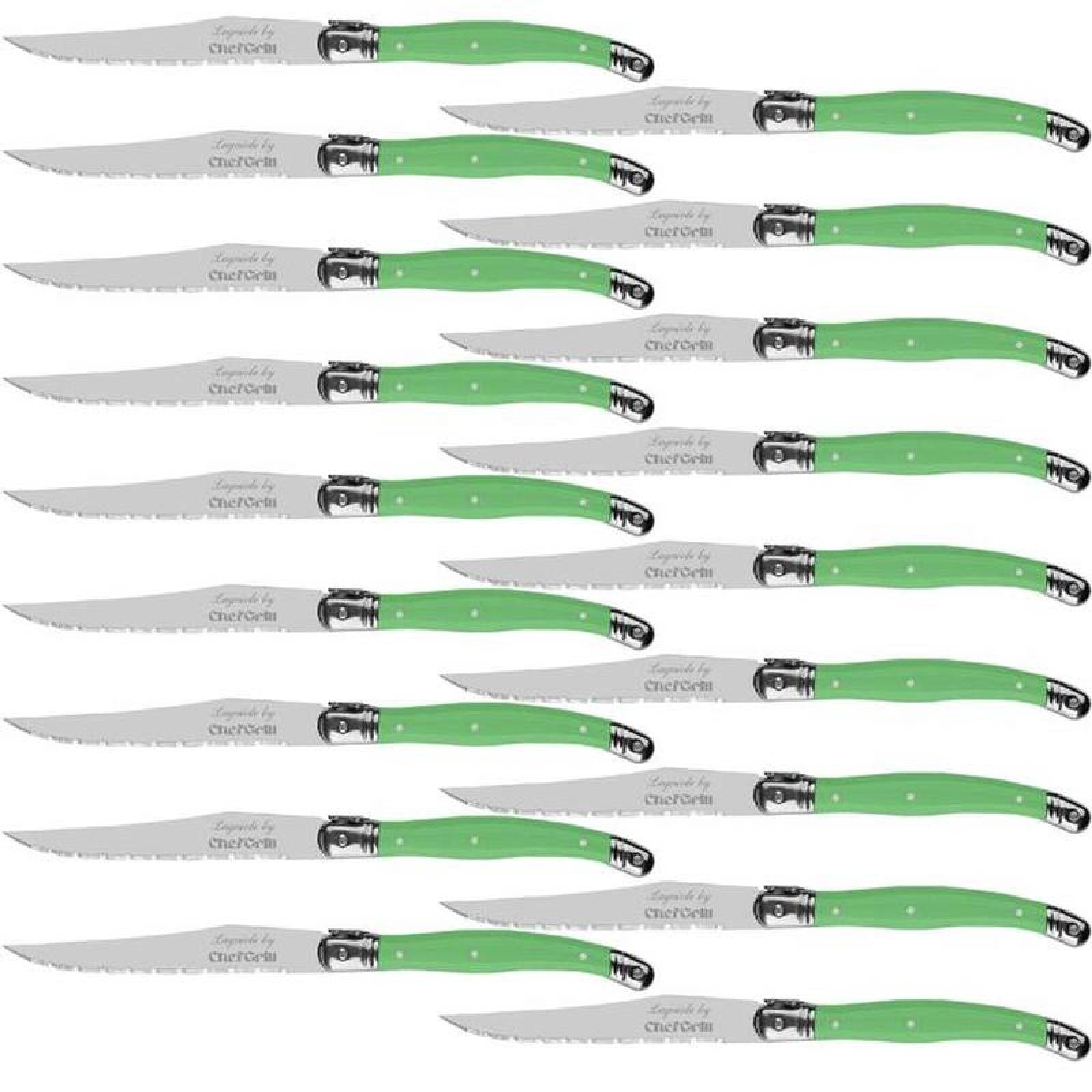Chef Grill Cuchillos Franceses MXEGE-012-2 18 pzas 23 cm Verde Acero Inoxidable Cuchillo para carne, LaguioleGreen