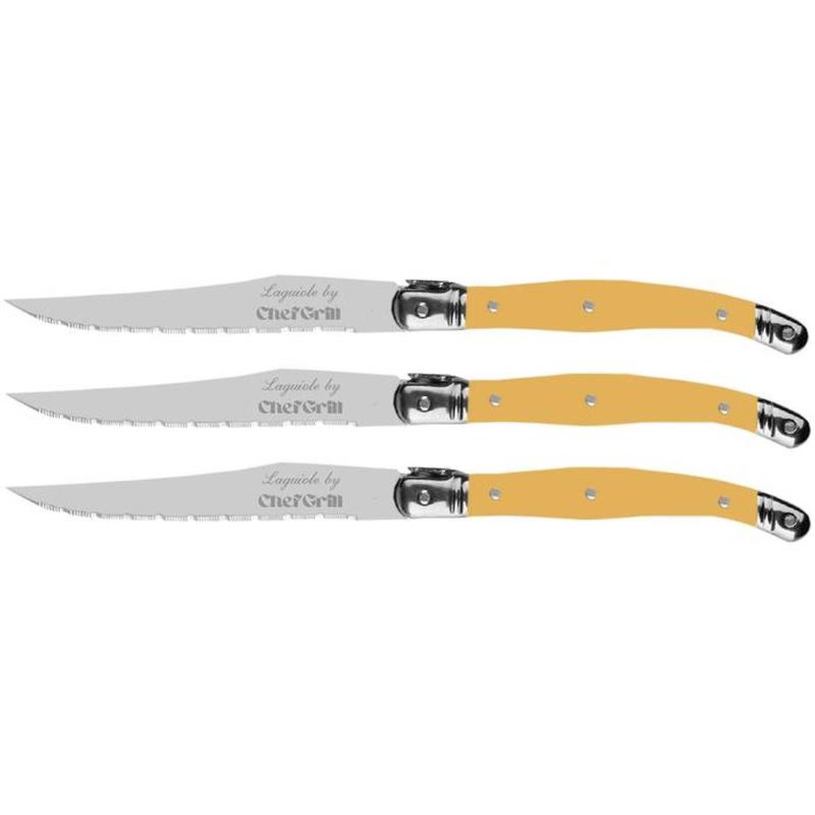 Cuchillos con Mango Ergonómico MXLYW-003-2 3 pzas 23 cm Amarillo Acero Inoxidable Cuchillo para carne, LaguioleYellow