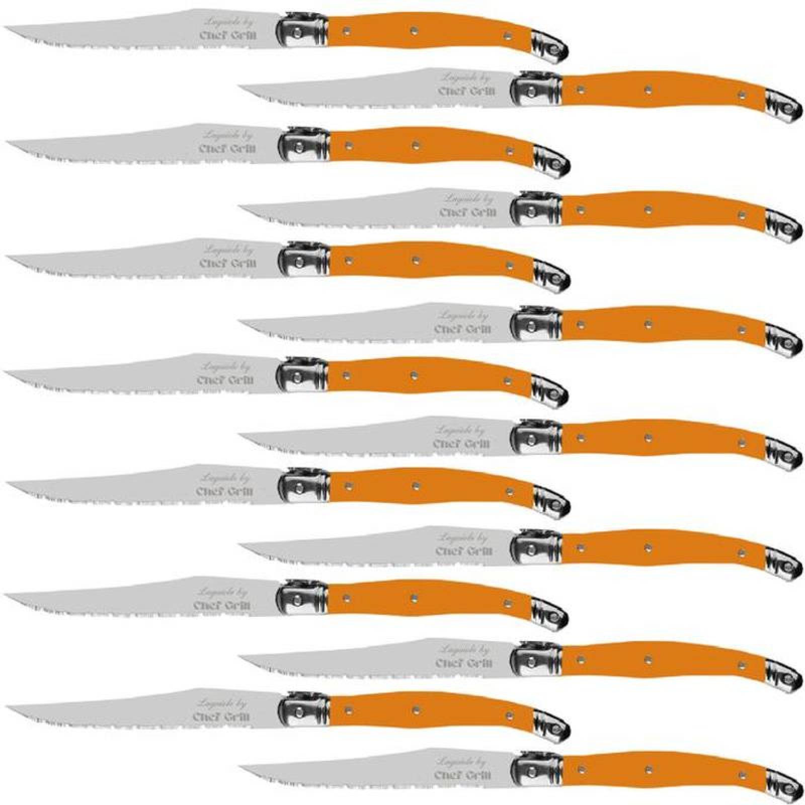 Utensilios de Corte Carne Alto Filo MXORG-010-1 14 pzas 23 cm Naranja Acero Inoxidable Cuchillo para carne, LaguioleOrange