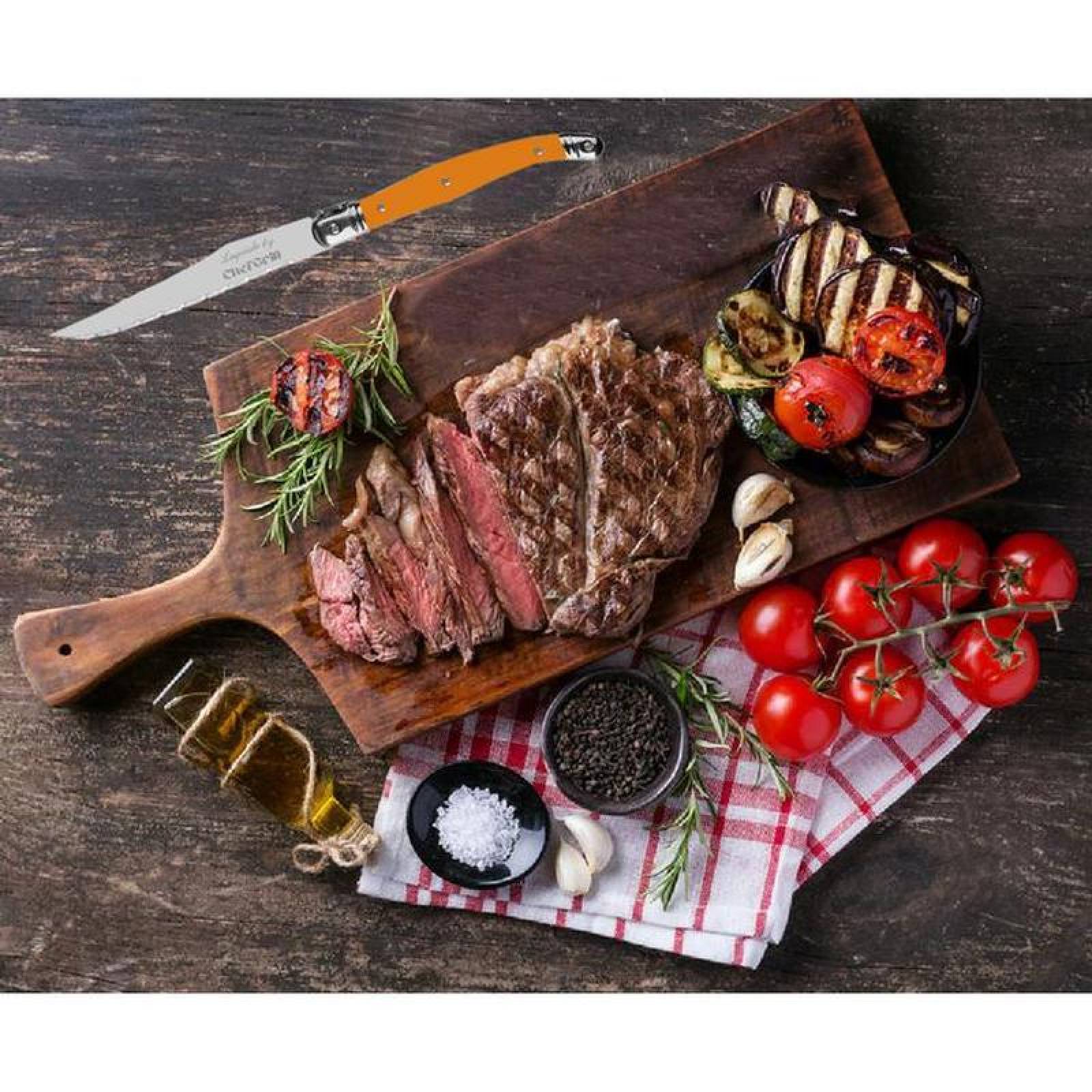 Utensilios de Corte Carne Alto Filo MXORG-010-1 14 pzas 23 cm Naranja Acero Inoxidable Cuchillo para carne, LaguioleOrange