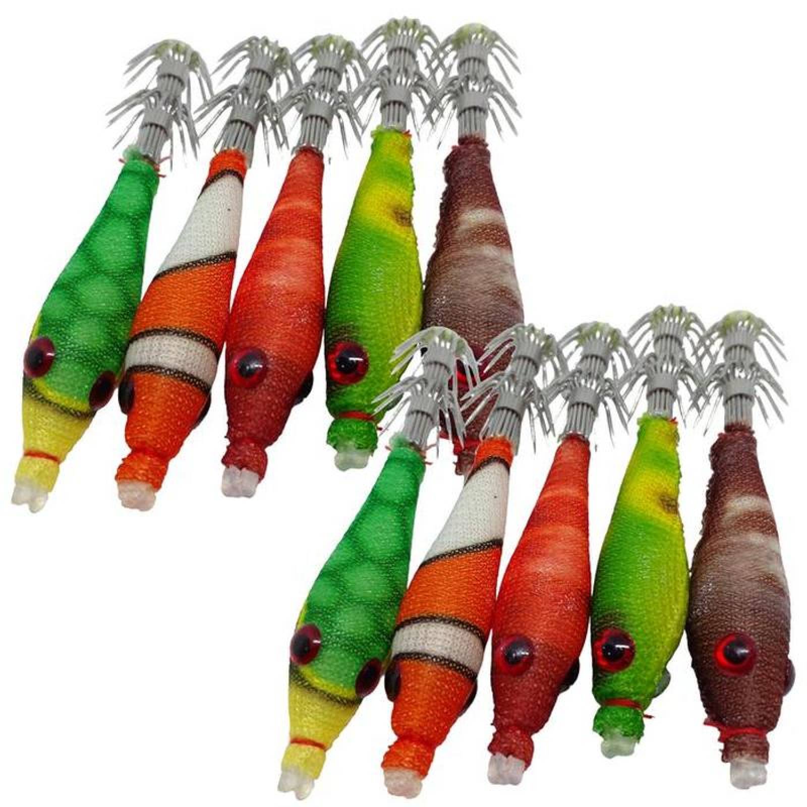 Gancho Pesca Pulpo MXFMO-002-5 10pzas 7x1,5cm Fluorescente Multicolor Azar Plástico  Anzuelo FisheSquid