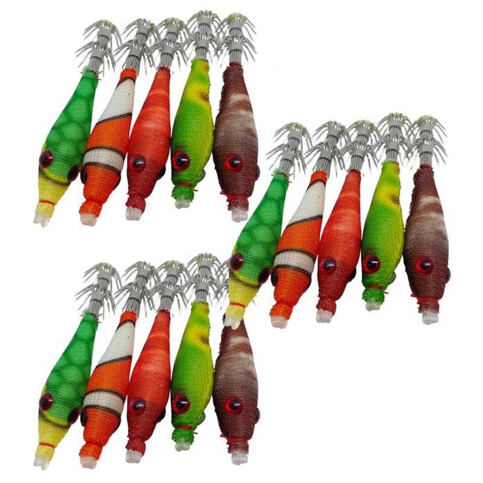 Cebo Calamar Doble Pua MXFMO-003-4 15pzas 7x1,5cm Fluorescente Multicolor Azar Plástico Anzuelo FisheSquid