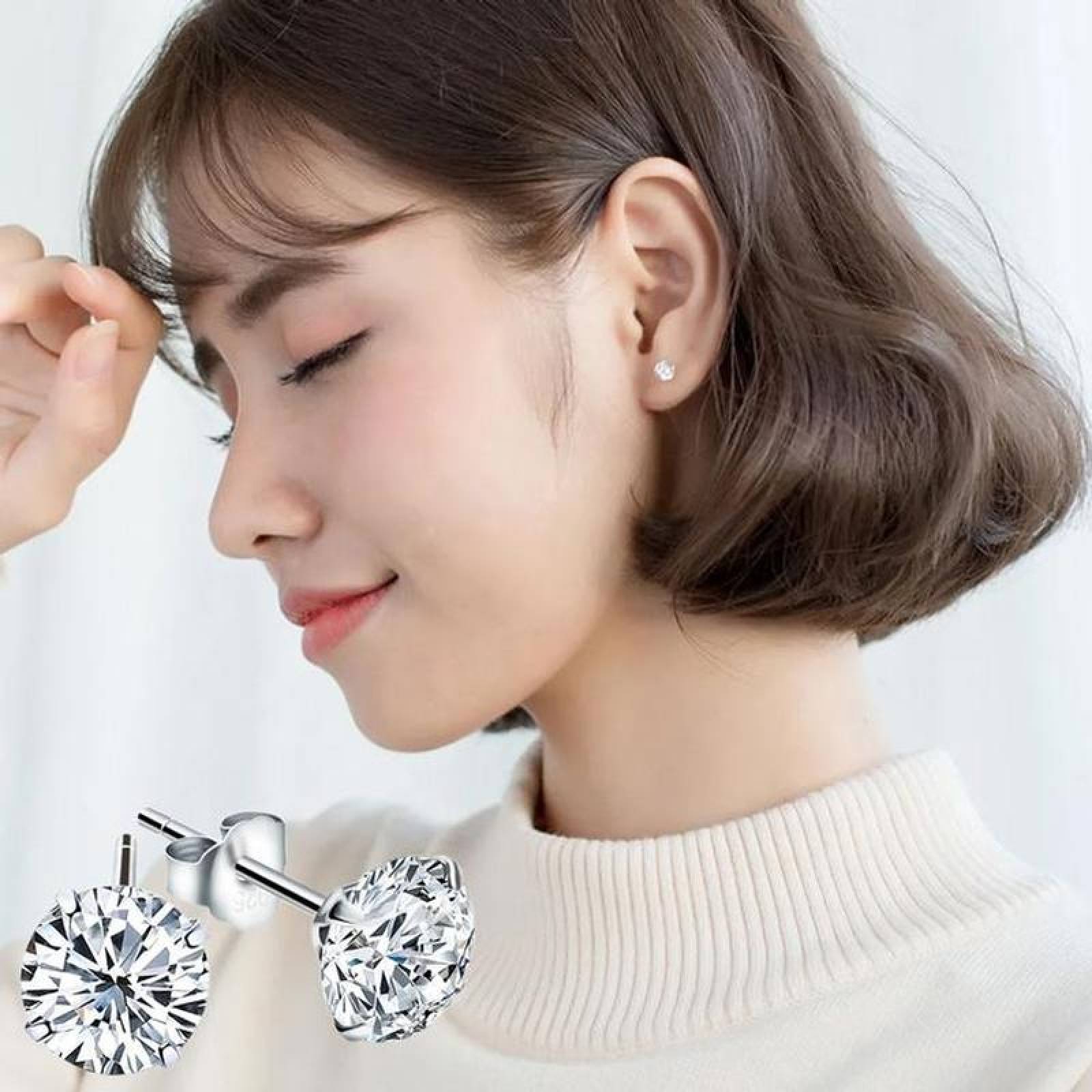 Pendientes para Novias MXAUX-001-3 1 Pza 8mm Aretes de Broquel Color Plata Metal, DiamLux8