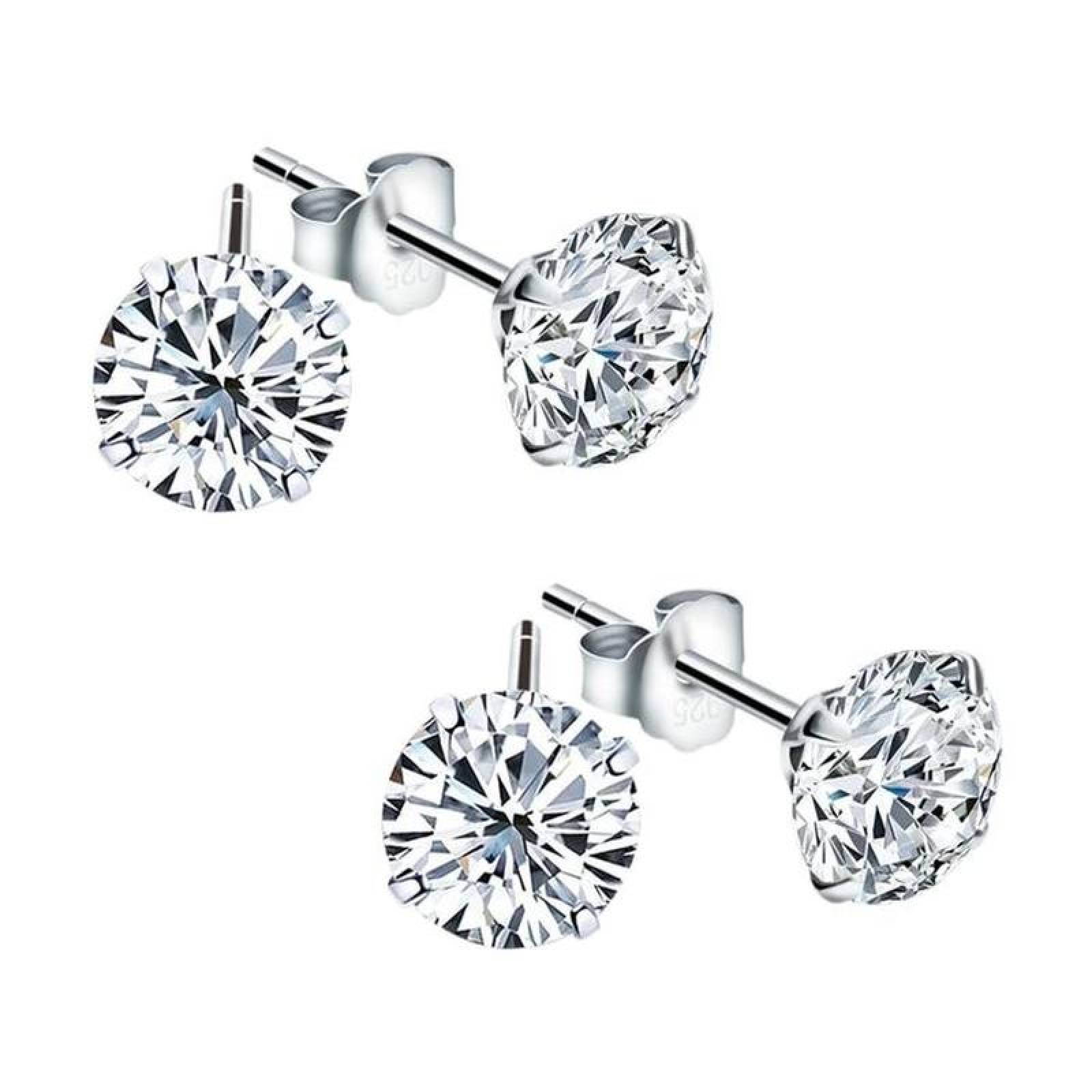 Aretes con Cristal de Zirconia MXAUX-002-2 2 Pzas 8mm Aretes de Broquel Color Plata Metal, DiamLux8