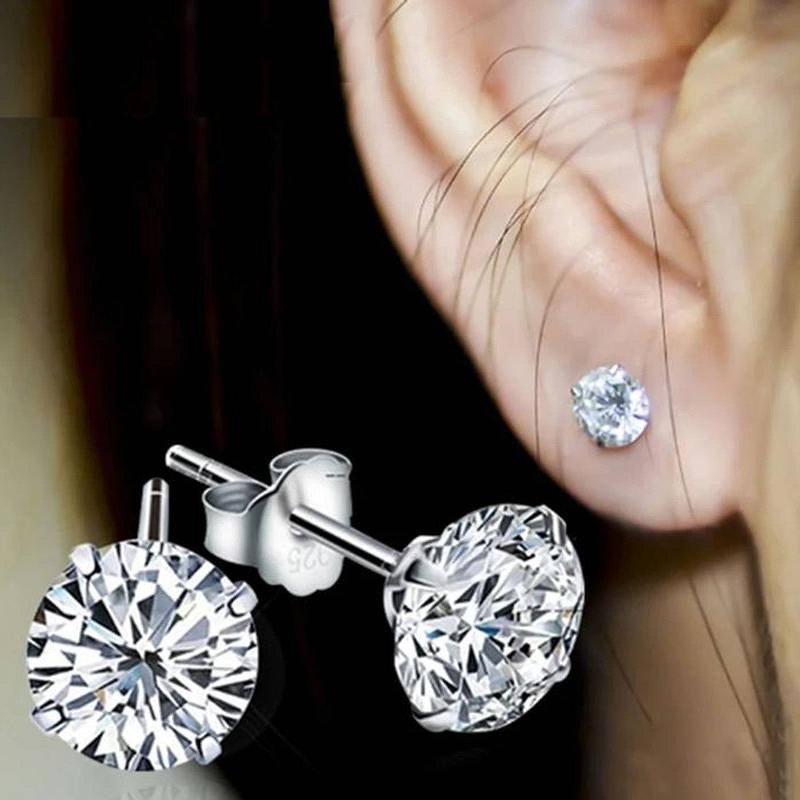 Aretes con Cristal de Zirconia MXAUX-002-2 2 Pzas 8mm Aretes de Broquel Color Plata Metal, DiamLux8