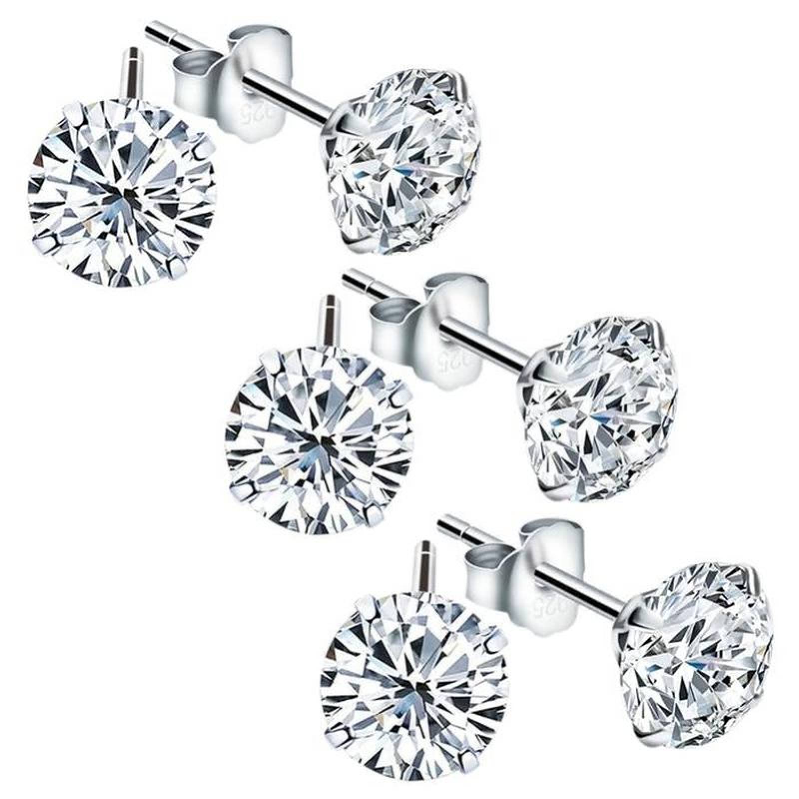 Pendientes para Niñas MXMLX-003-5 3 Pzas 3mm Aretes de Broquel Plata Metal, DiamLux3