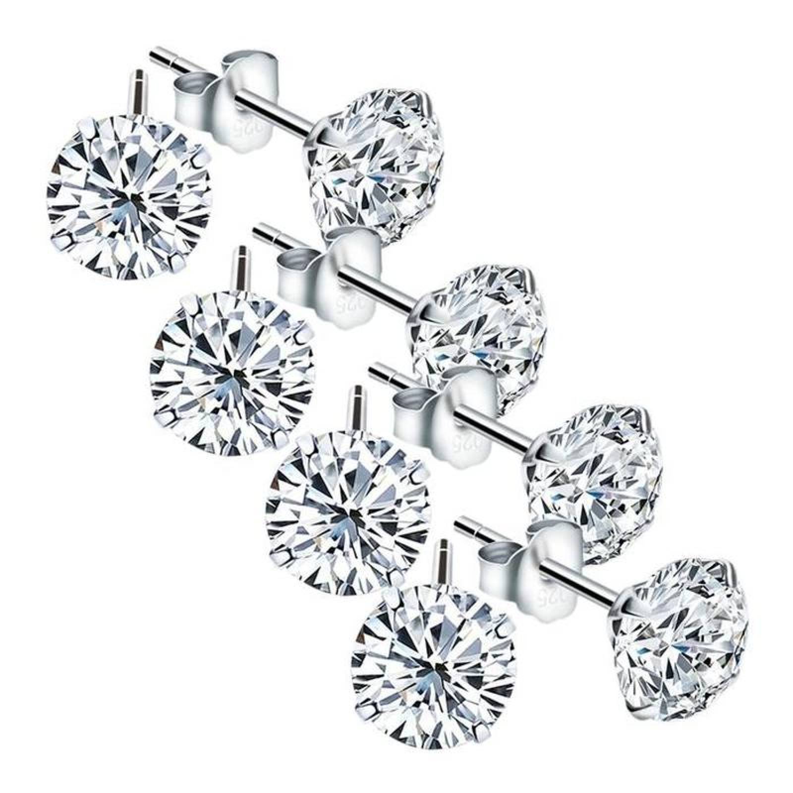 Broquel Pendientes de Zirconia MXMLX-004-6 4 Pzas 3mm Aretes de Broquel Plata Metal, DiamLux3