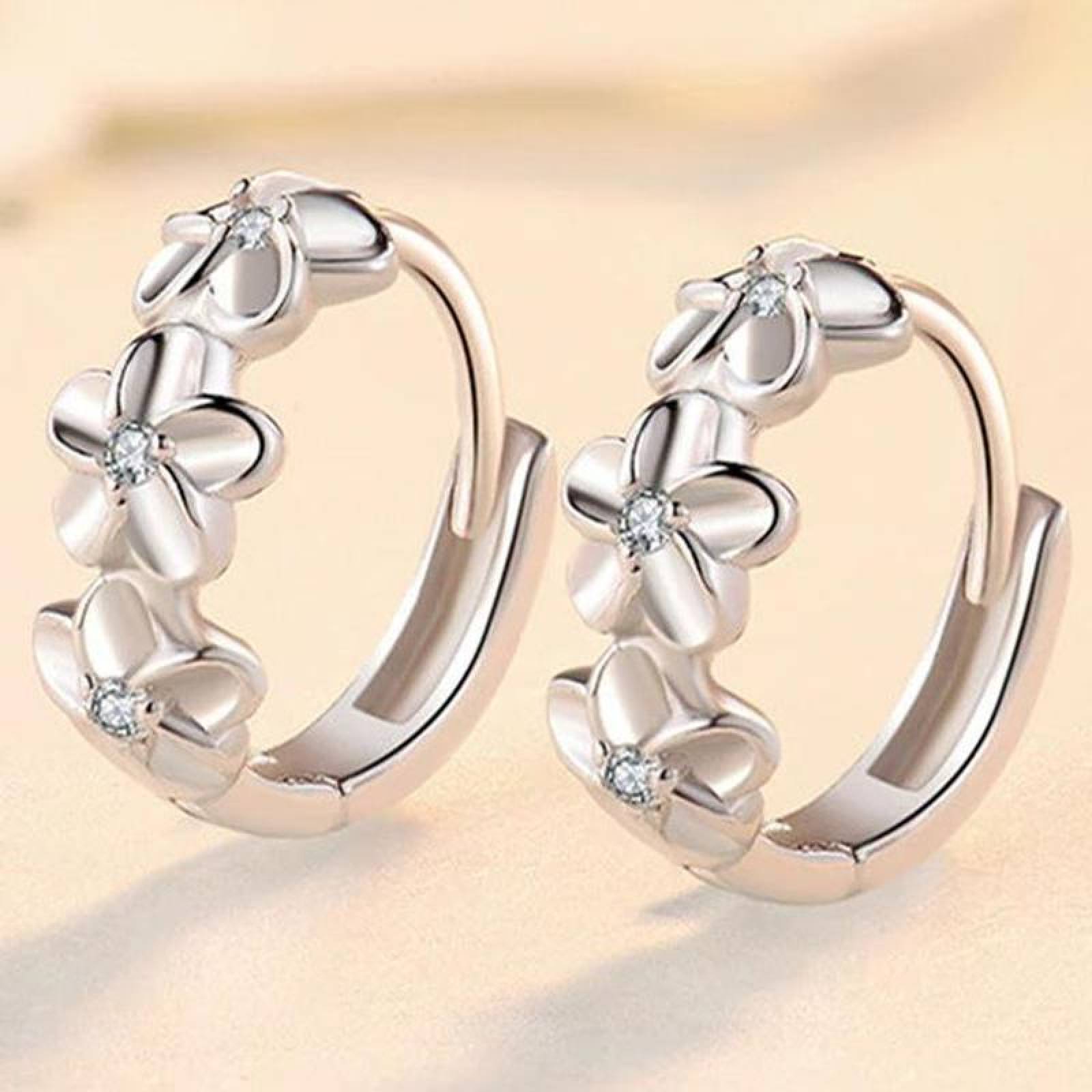 Arracadas Redondos MXWFS-004-2 4 Pzas Aretes de Flores Plata Metal, Flowers1