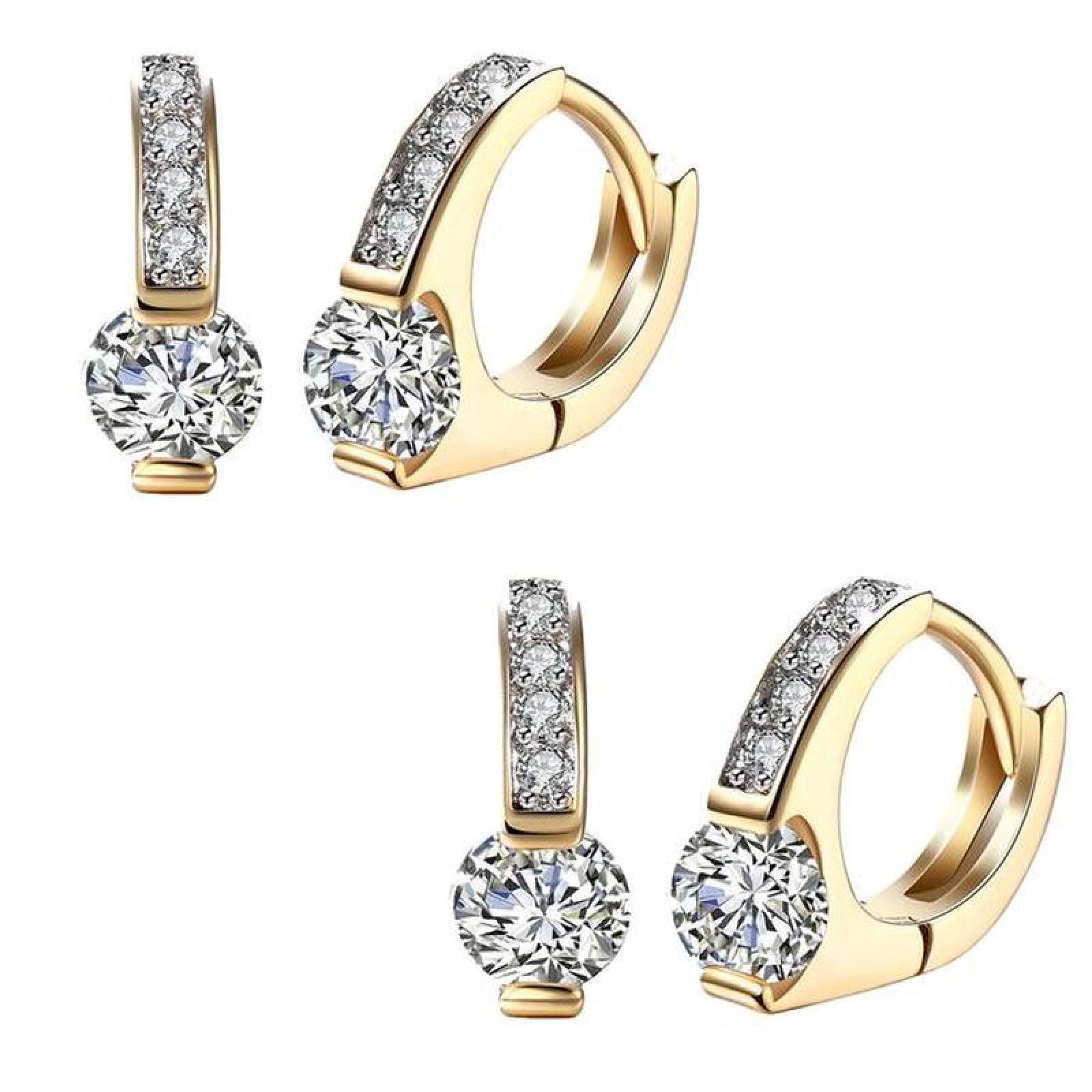 Pendientes para Niñas MXZCA-002-6 2 Pzas Aretes RedondosZirconia Color Oro Metal, Zirconia1