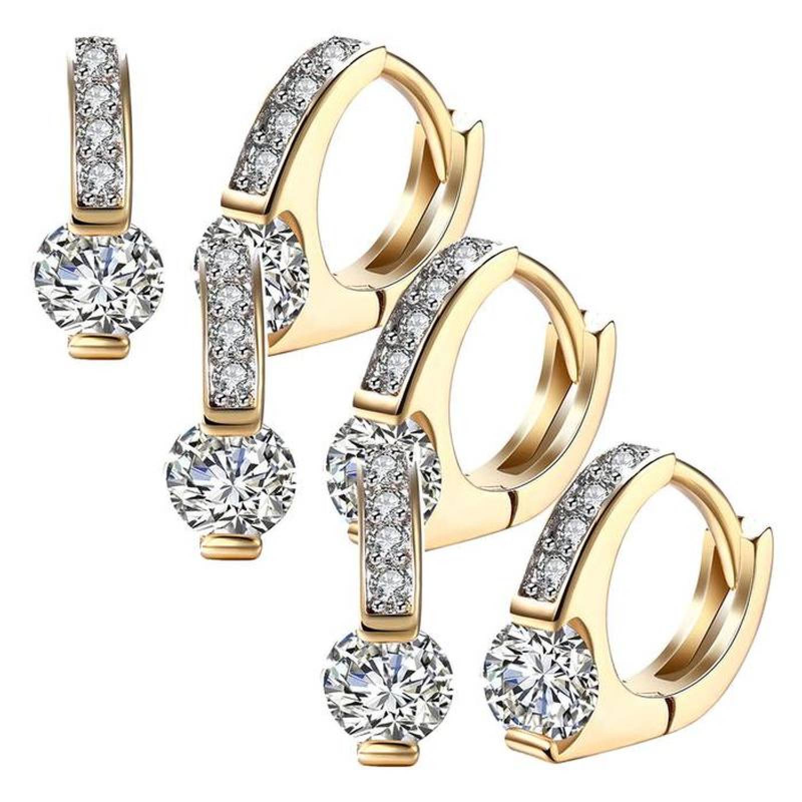 Joyería de Aretes Modernos MXZCA-003-2 3 Pzas Aretes RedondosZirconia Color Oro Metal, Zirconia1