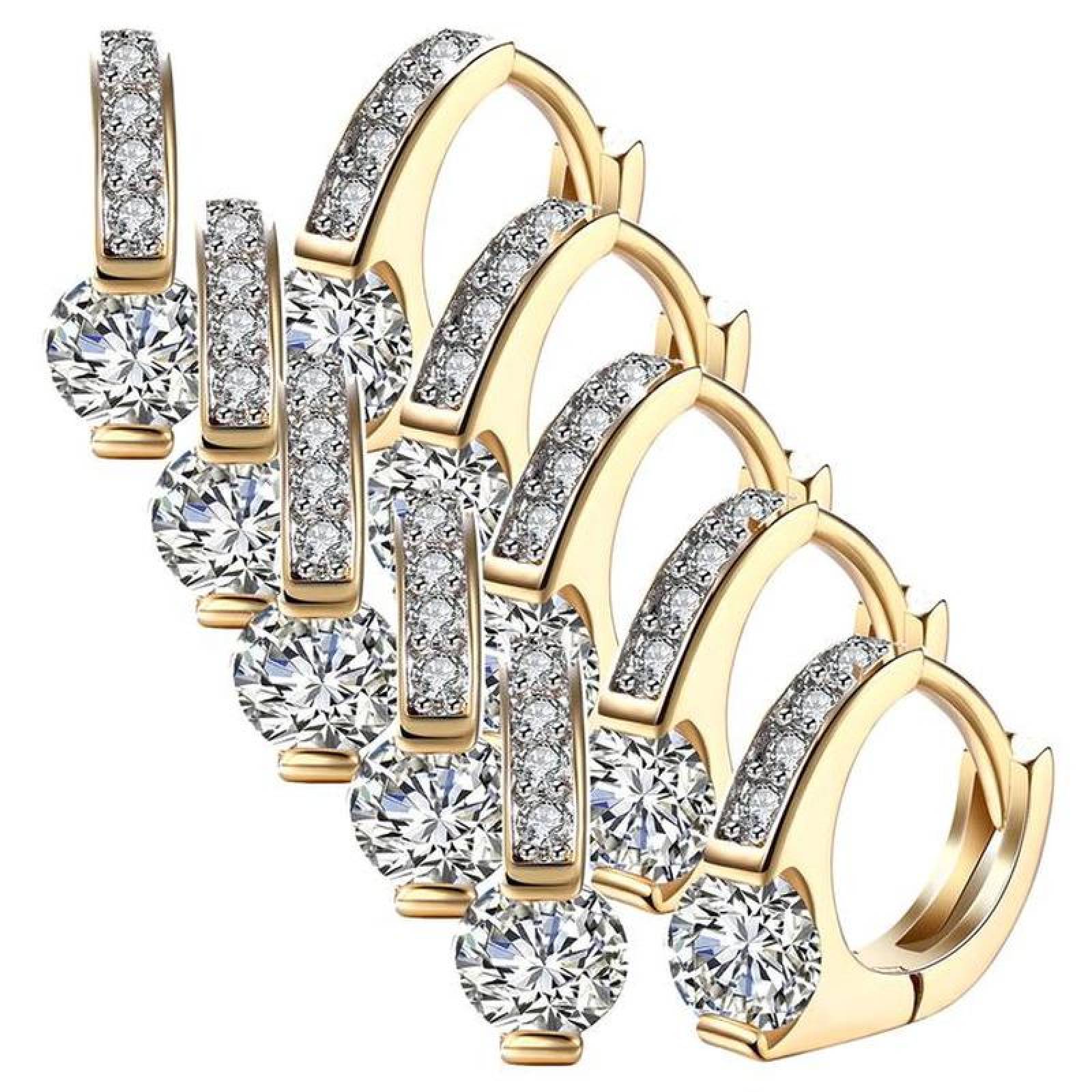 Aretes y Pendientes Bonitos MXZCA-005-4 5 Pzas Aretes RedondosZirconia Color Oro Metal, Zirconia1