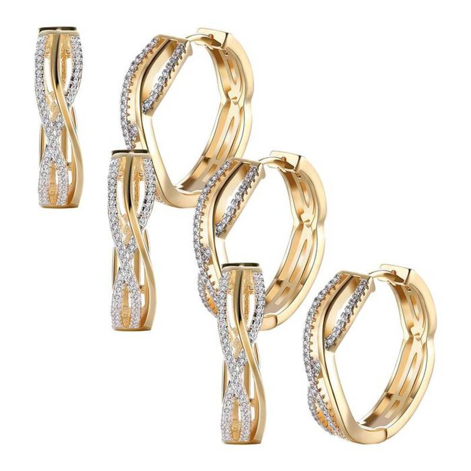 Joyería de Aretes Modernos MXZCN-003-5 3 Pzas Aretes RedondosZirconia Color Oro Metal, Zirconia2