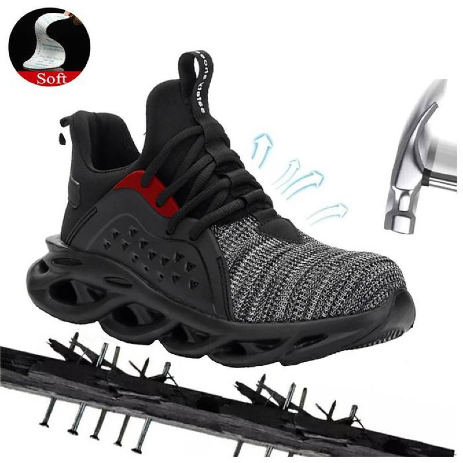 Zapatos de Seguridad Industriales MXAKI-024 Talla 28cm MX GrisNegro Plantilla Kevlar Suela EVA Punta de Acero Agujetas Ultra Ligero Transpirable KeyAir