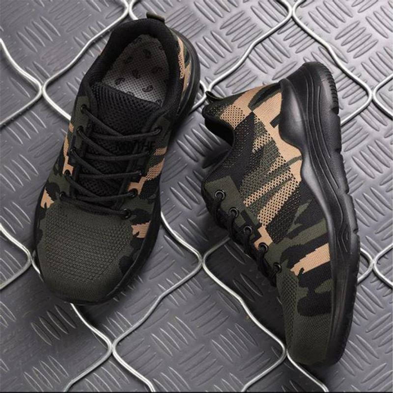 Tenis Seguridad Casquillo MXKAC-002 Talla 4.5US, 23.5MX, 37EUR, Verde/Negro, Plantilla Kevlar, Suela EVA, Punta de Acero, Agujetas, Ligero, Transpirable.