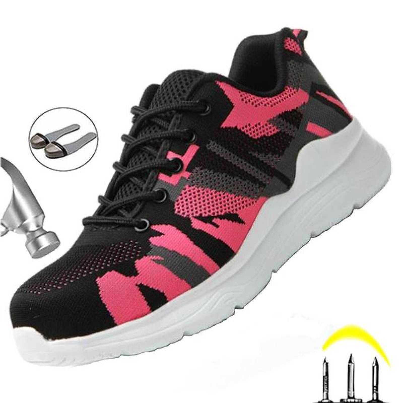Botas Tenis para de Construcción MXKAC-025 Talla 28,5cm MX RosaNegro Plantilla Kevlar Suela EVA Punta de Acero Agujetas Ultra Ligero Transpirable KeyFtactic