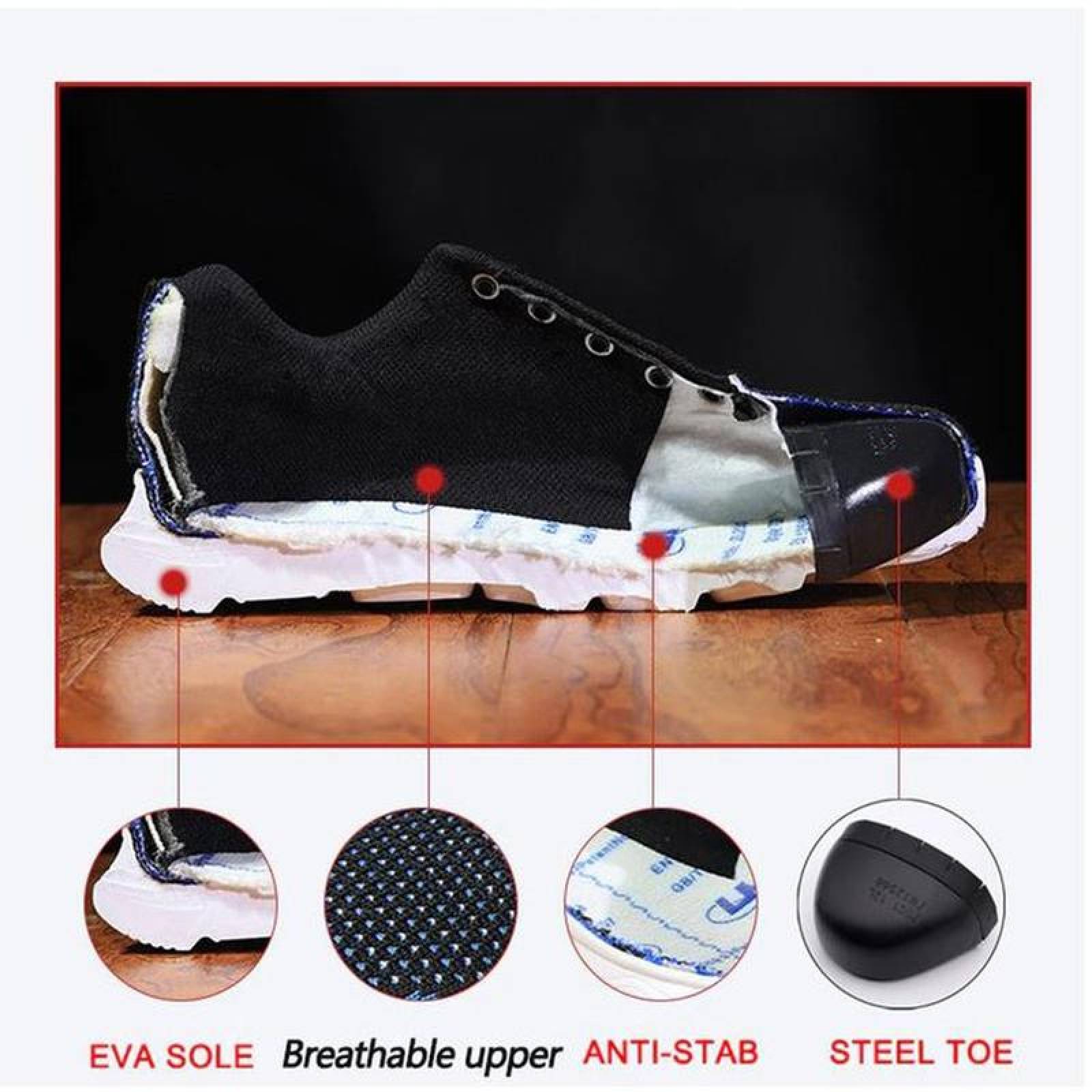 Tenis Botas Antiderrapante MXKHK-005 Talla 7US, 25MX, Negro/Gris, Plantilla Kevlar, Suela EVA, Punta de Acero, Agujetas, Ligero, Transpirable.