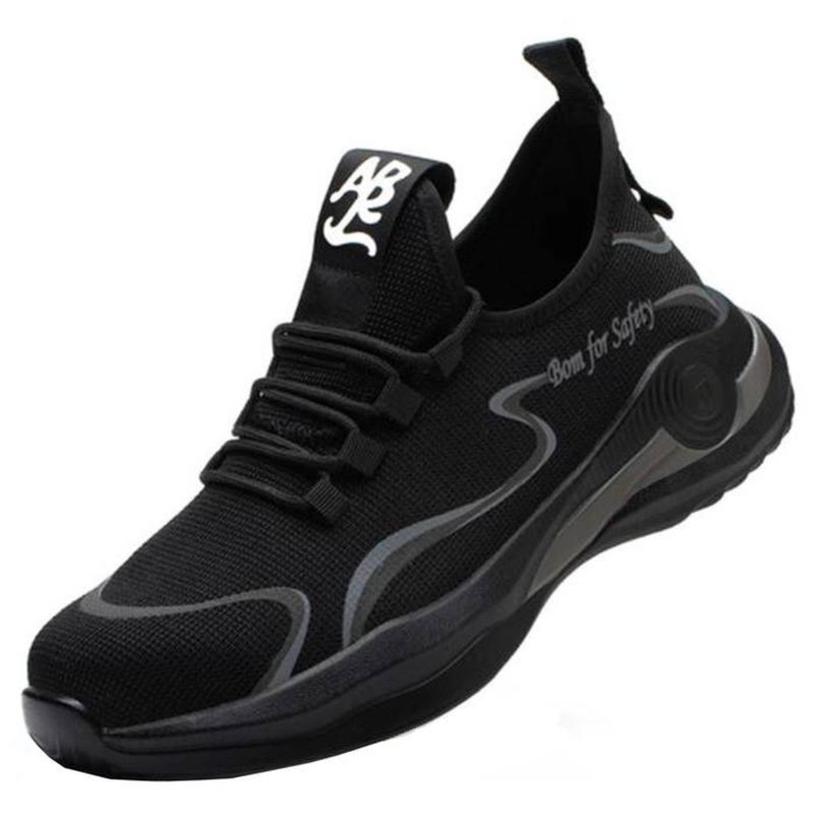 Zapatos de Seguridad Unisex MXKHK-010 Talla 11US, 27.5MX, Negro/Gris, Plantilla Kevlar, Suela EVA, Punta de Acero, Agujetas, Ligero, Transpirable.