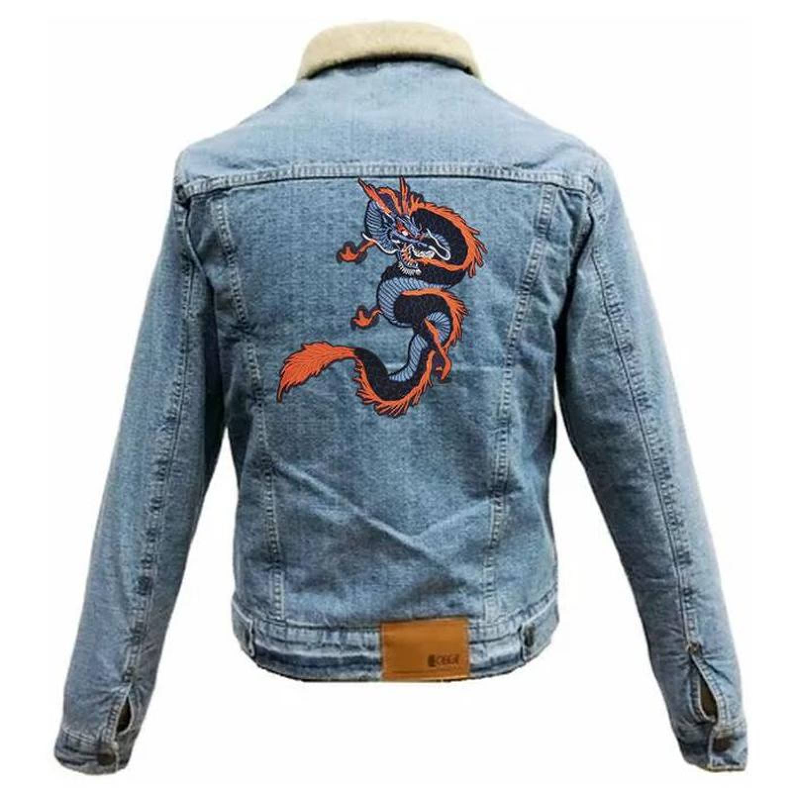 Parche de Ropa MXAGN-003-5 3 Parches Dragón Chino 30x19cm NaranjaAzul Bordado Adhesivo para Planchar, Dragón04