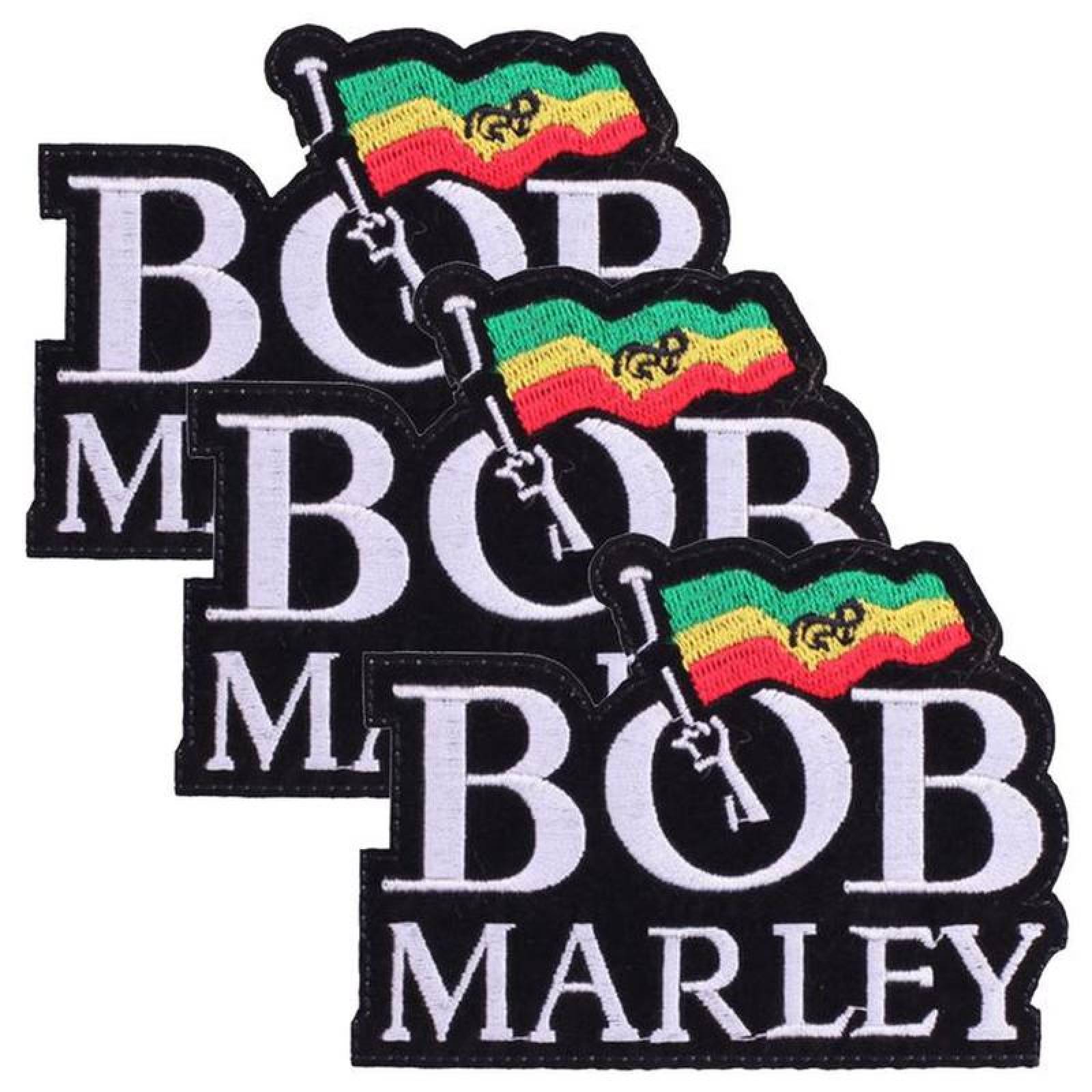 Parches Termoadhesivos Bordados MXBOB-003-1 3 Parches Bob Marley  10,55x7,8cm NegroBlanco Bordado Adhesivo