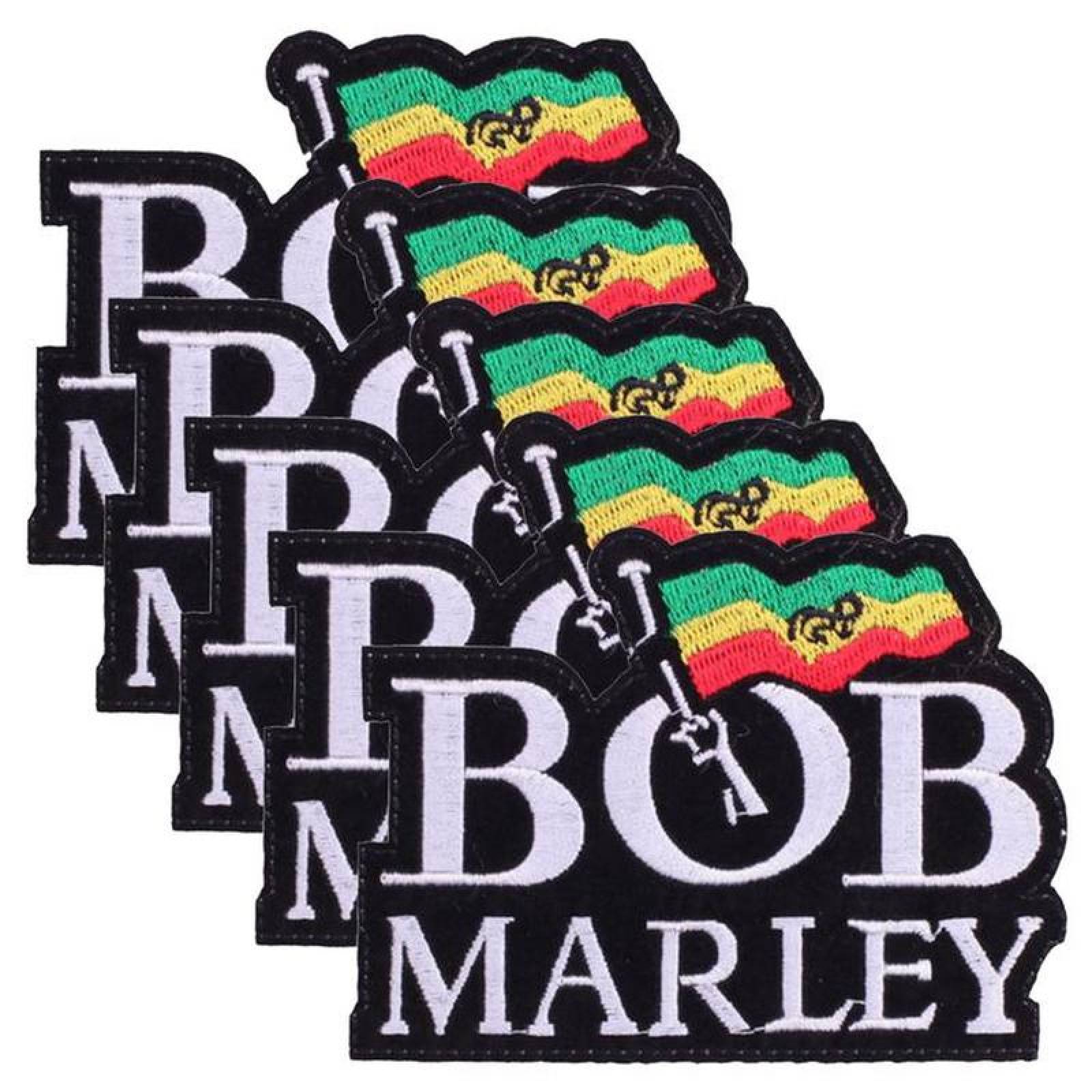 Parches para Decorar Guantes MXBOB-005-6 5 Parches Bob Marley 10,55x7,8cm NegroBlanco Bordado Adhesivo para Planchar, Music17