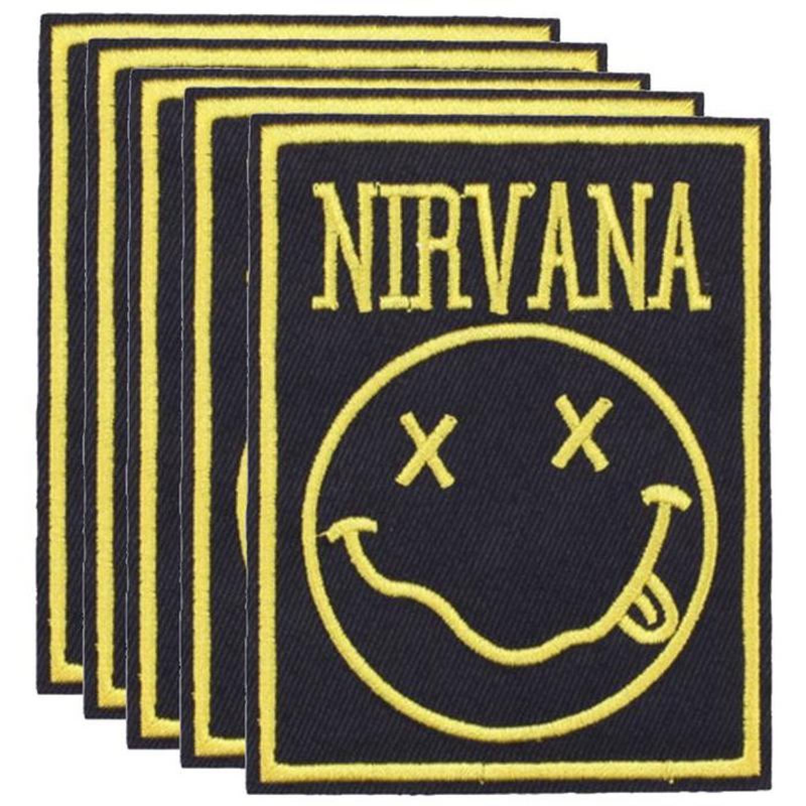 Parches para Mochila de Nirvana MXVAN-005-5 5 Parches Nirvana 7,5x9,7cm NegroAmarillo Bordado Adhesivo para Planchar, Music18