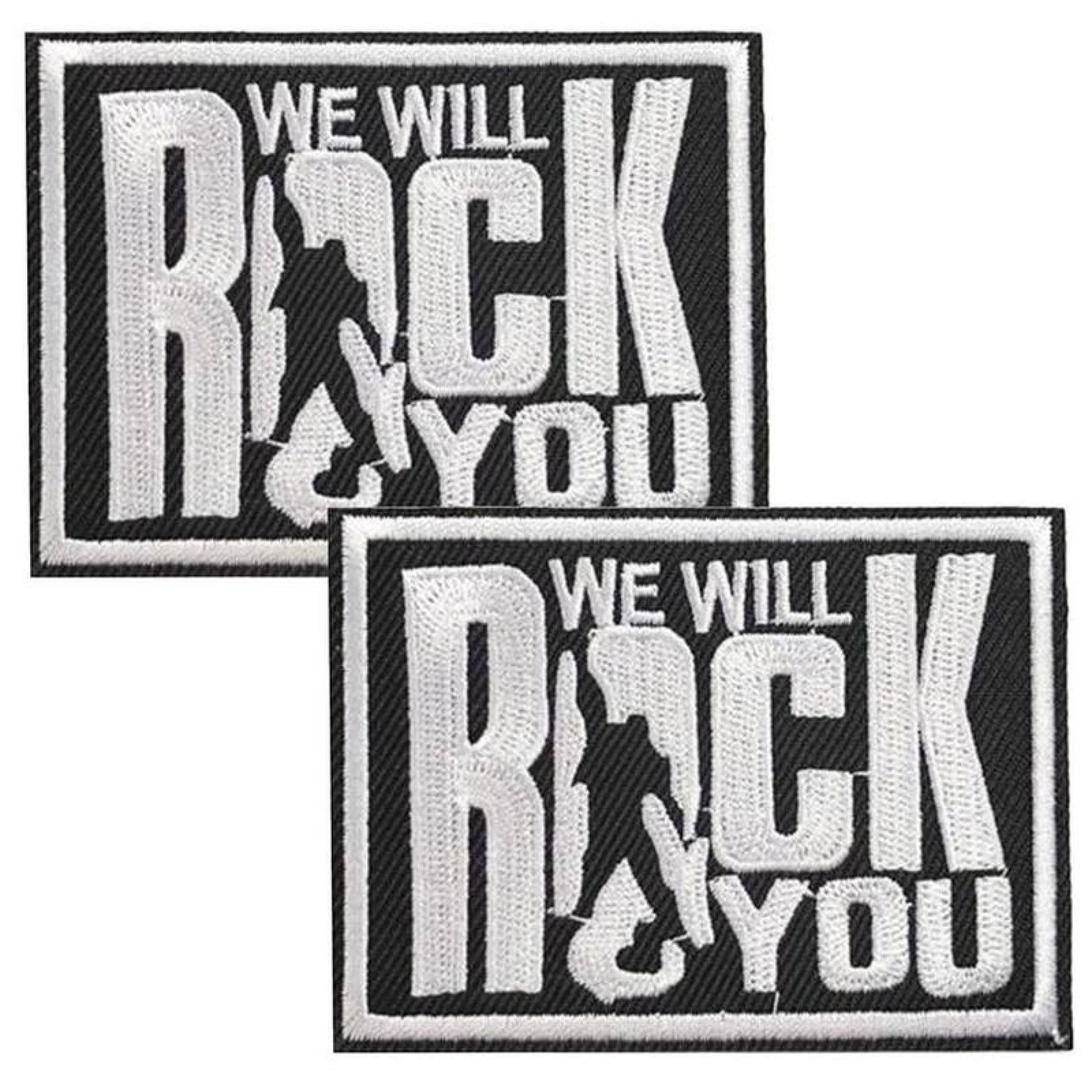 Parches para Ropa MXOCK-002-5 2 Parches We Will Rock You 7,5x5,5cm NegroBlanco Bordado Adhesivo para Planchar, Music21