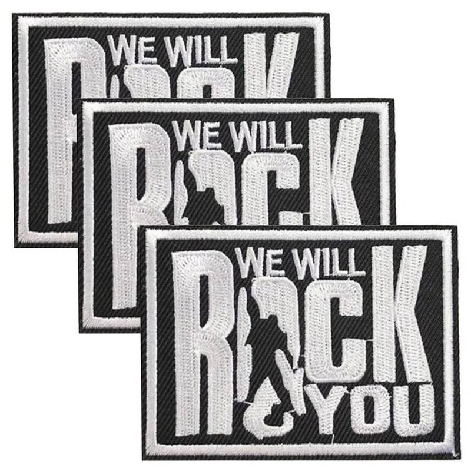 Parches para Mochila We Will Rock MXOCK-003-6 3 Parches We Will Rock You 7,5x5,5cm NegroBlanco Bordado Adhesivo para Planchar, Music21