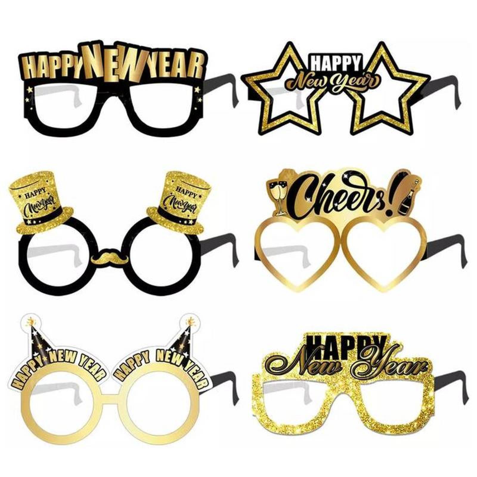 Divertidos Lentes de Papel MXYHP-004-5 24 Pzas de 14x8cm cu Papel NegroDorado, YearHap