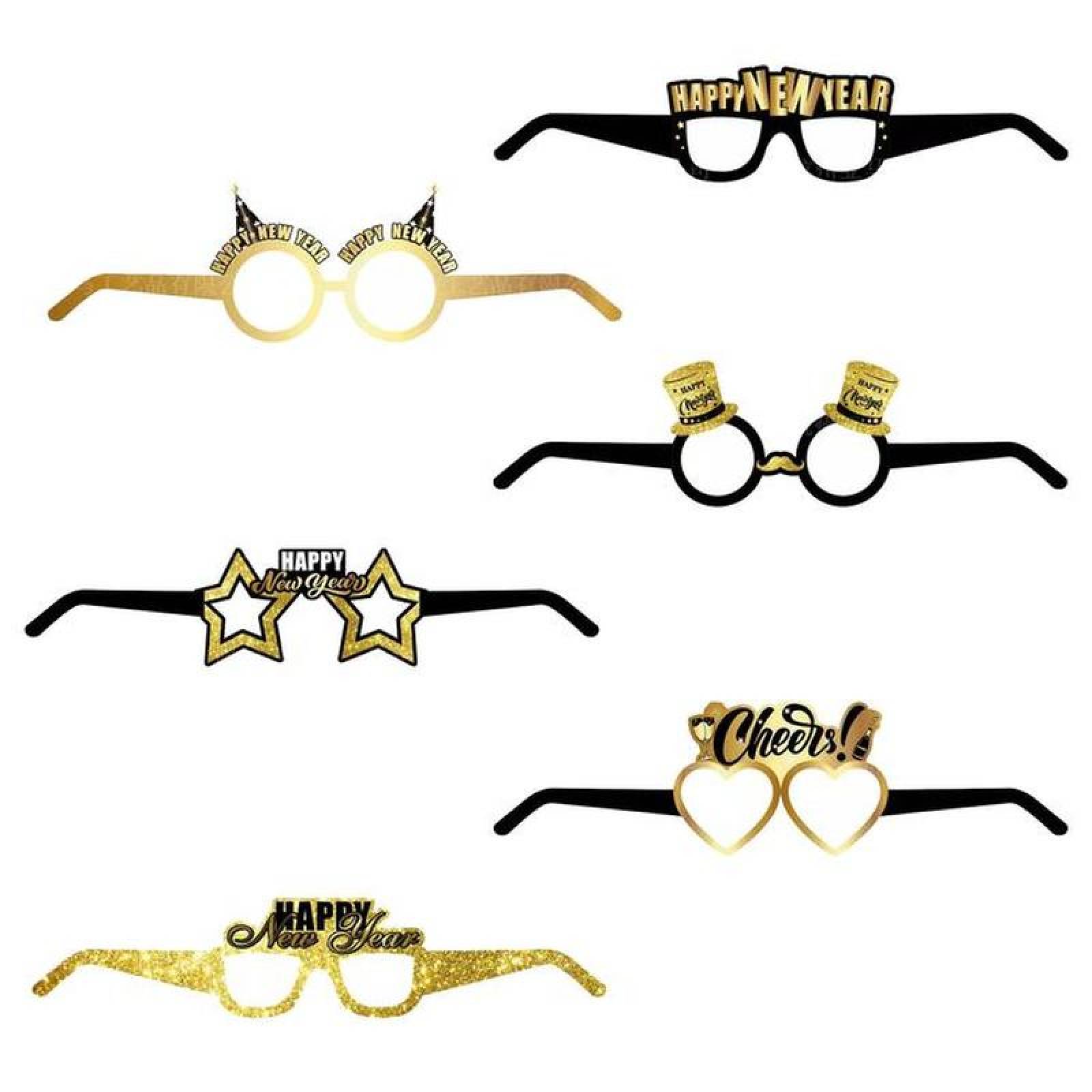 Divertidos Lentes de Papel MXYHP-004-5 24 Pzas de 14x8cm cu Papel NegroDorado, YearHap
